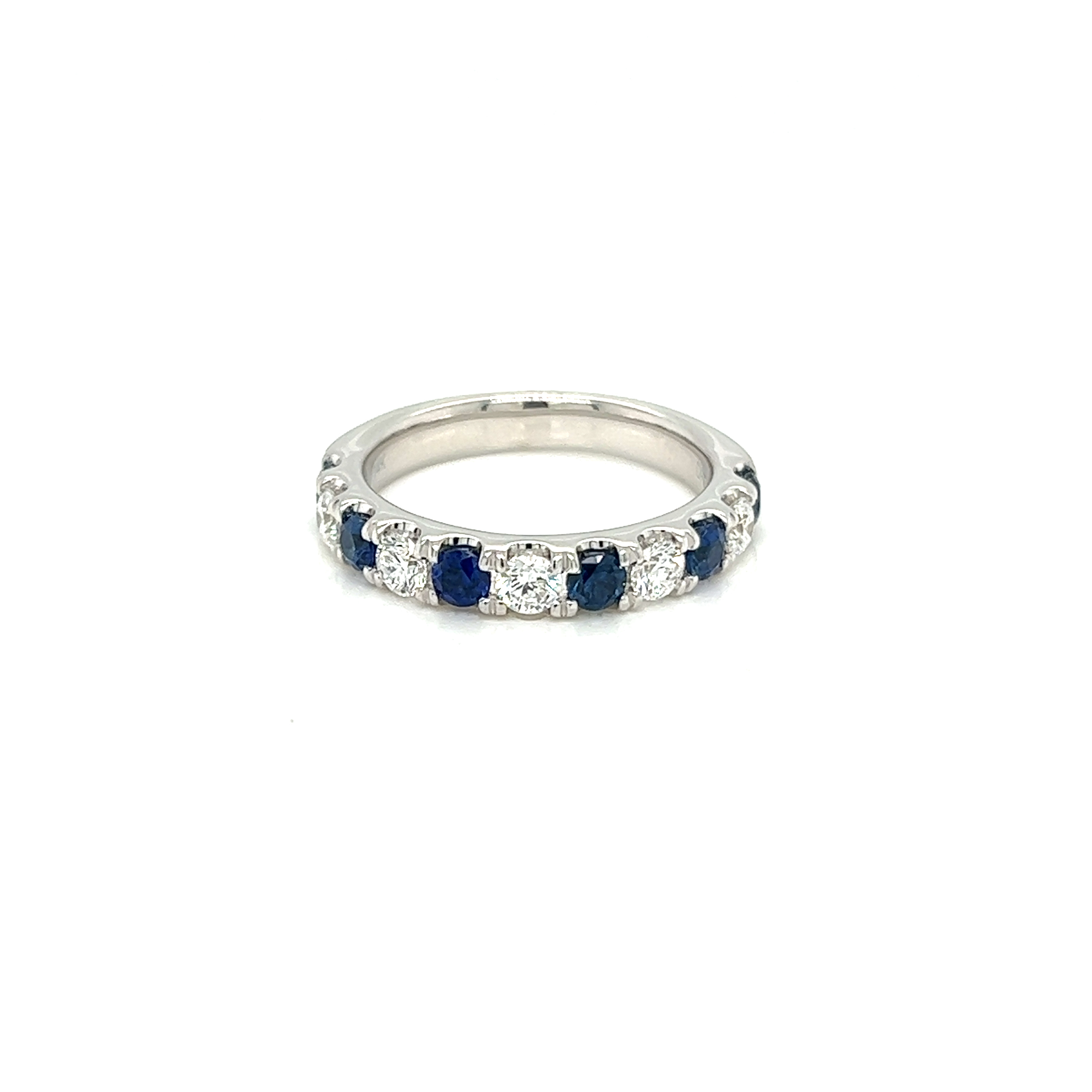 14 Karat white gold Wedding Band Size 6.5 with 5=0.57tw Round Brilliant G VS Diamonds and  6=0.84tw Round Sapphires