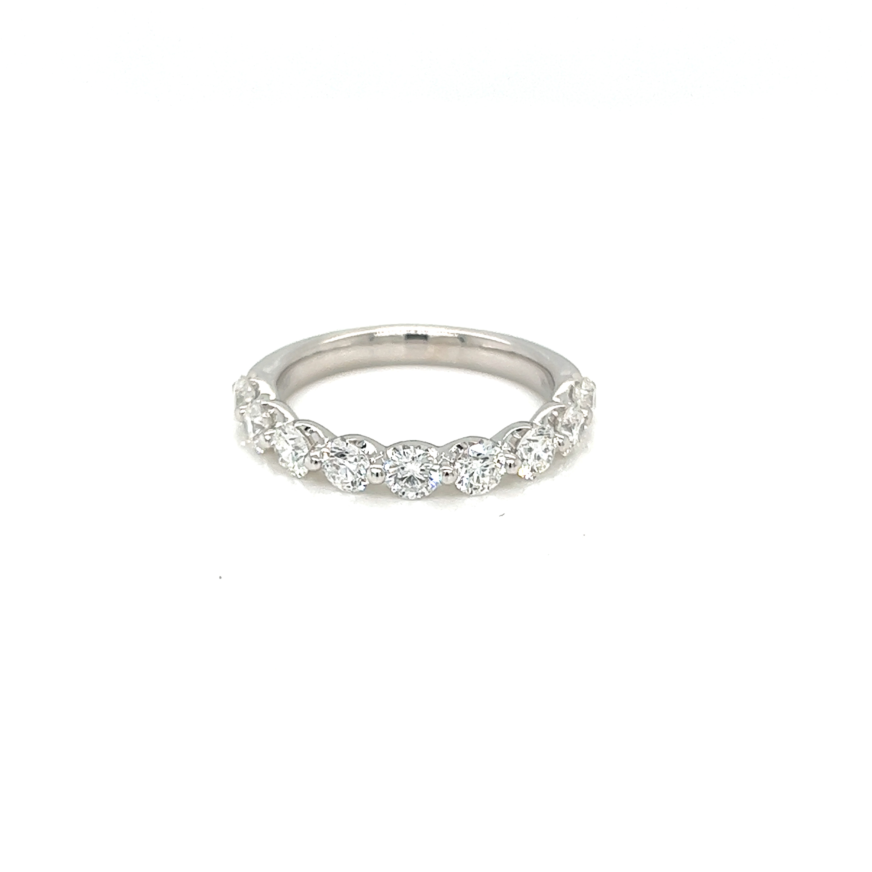 14 Karat white gold Wedding Band Size 6.5 with 9=1.30tw Round Brilliant G VS Diamonds