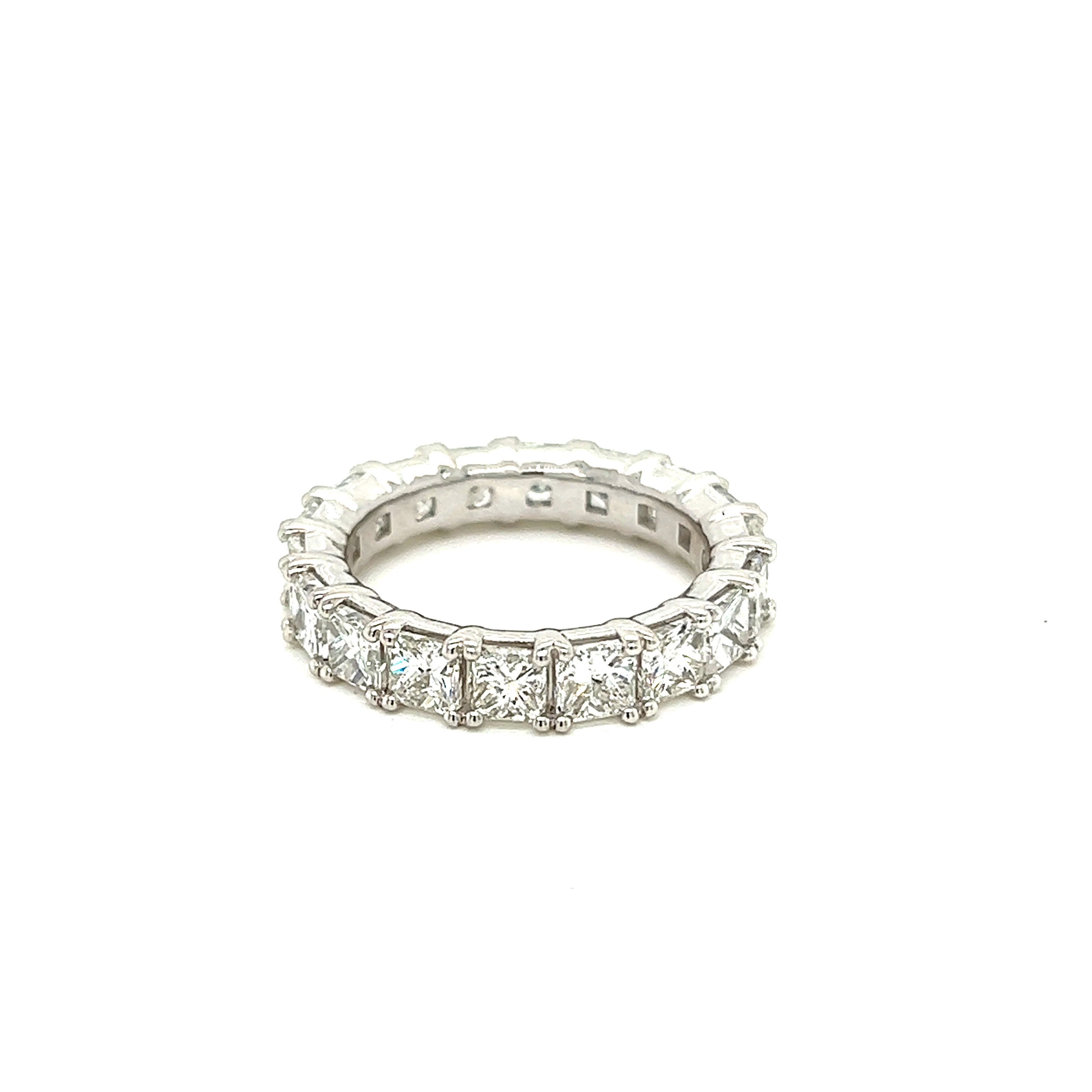 14 Karat white gold eternity wedding band Size 6.5 With 18=5.07Tw Radiant G SI Diamonds