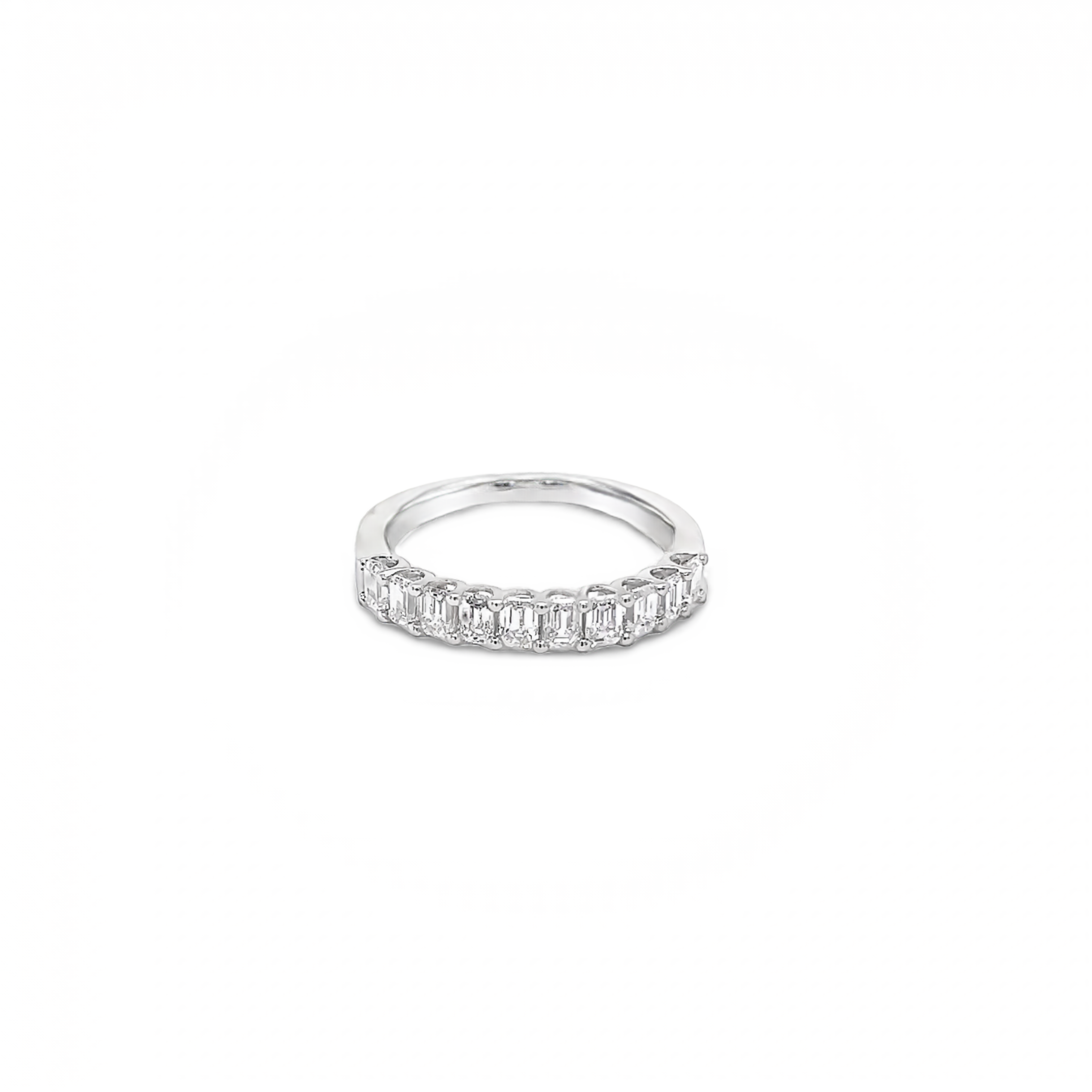 14 Karat white gold wedding band with 10=1.00tw emerald cut G VS Diamonds