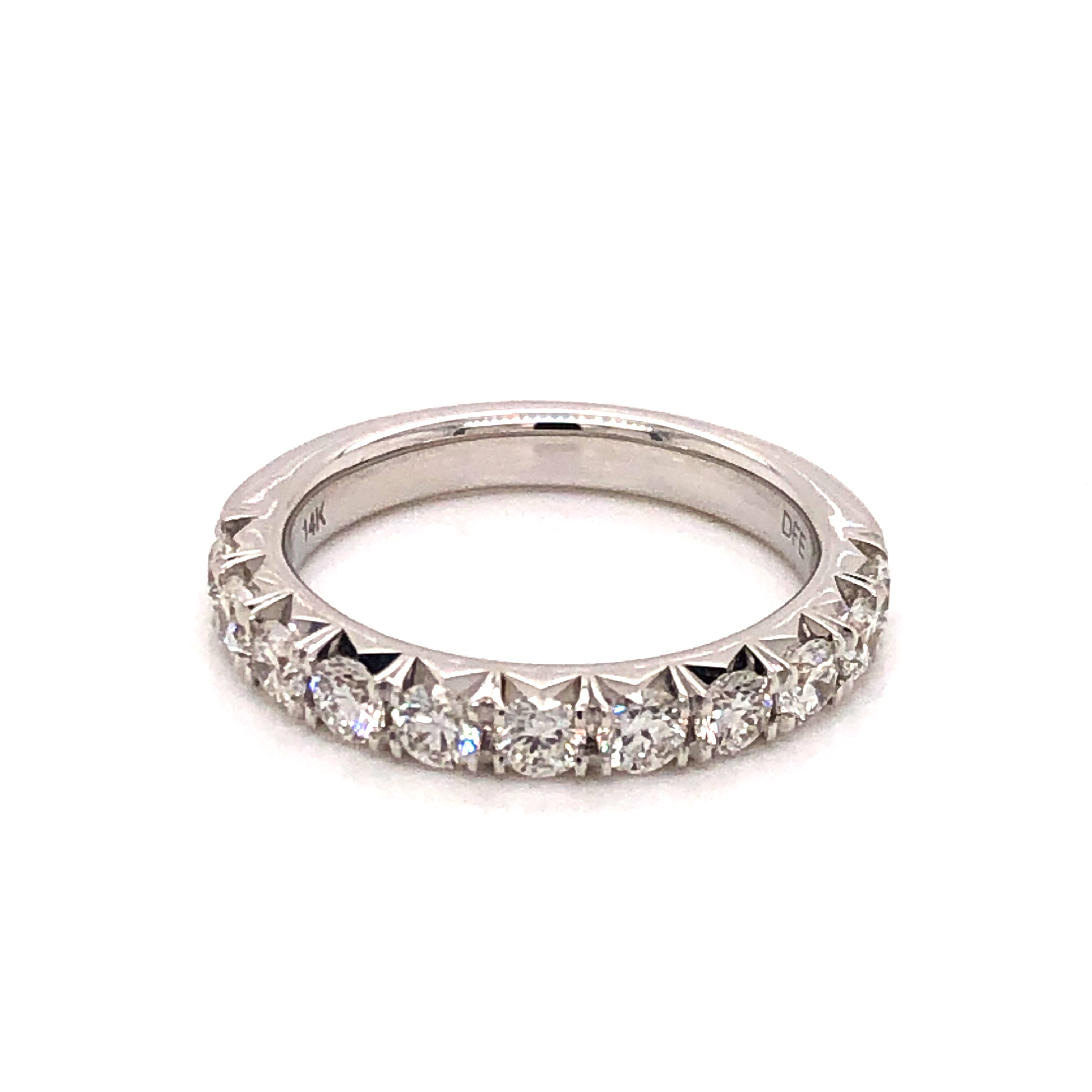 14 karat white gold wedding Band with 11=1.00Tw Round Brilliant G VS Diamonds