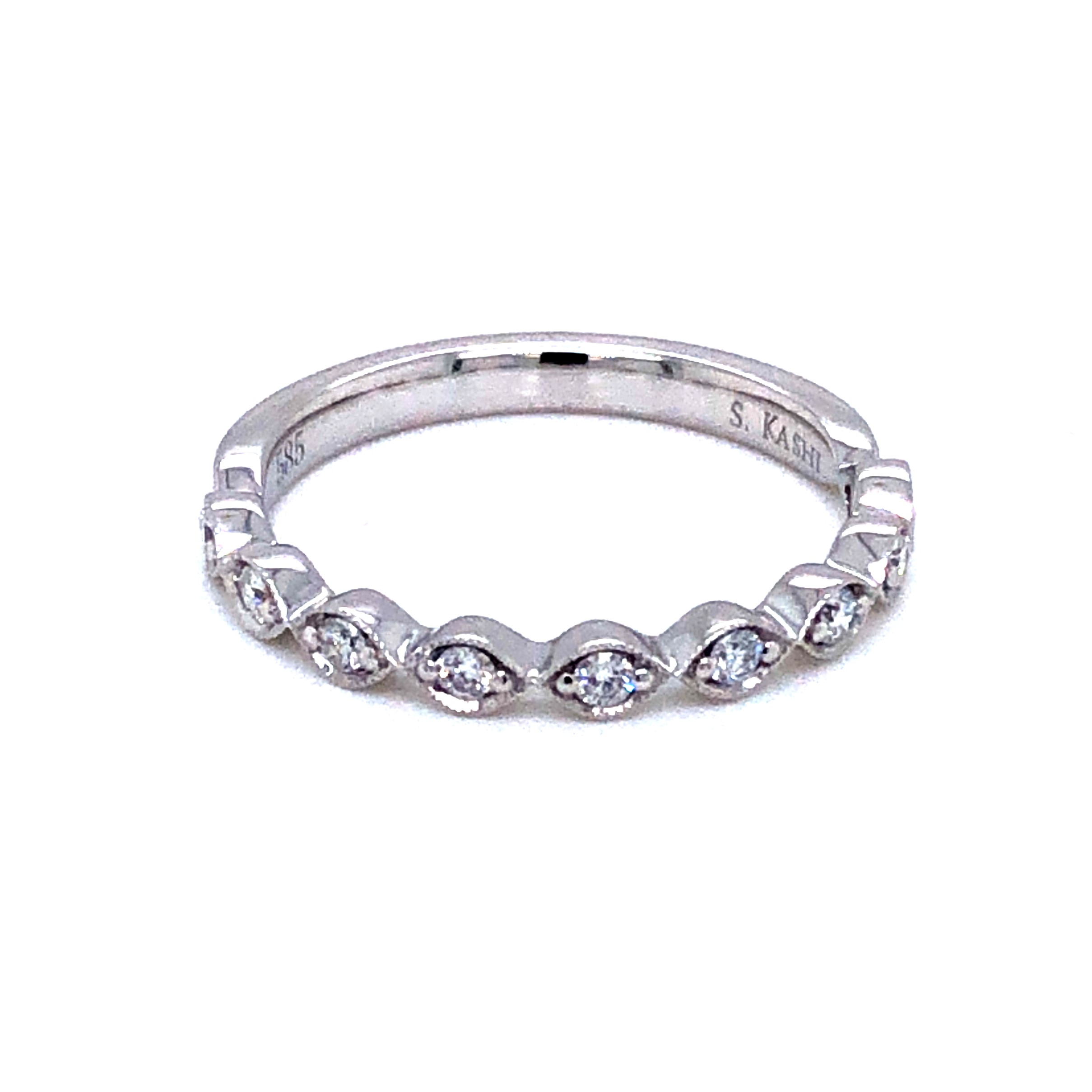 14 Karat White Gold Diamond Band With 9=0.17TW Round Brilliant G VS Diamonds