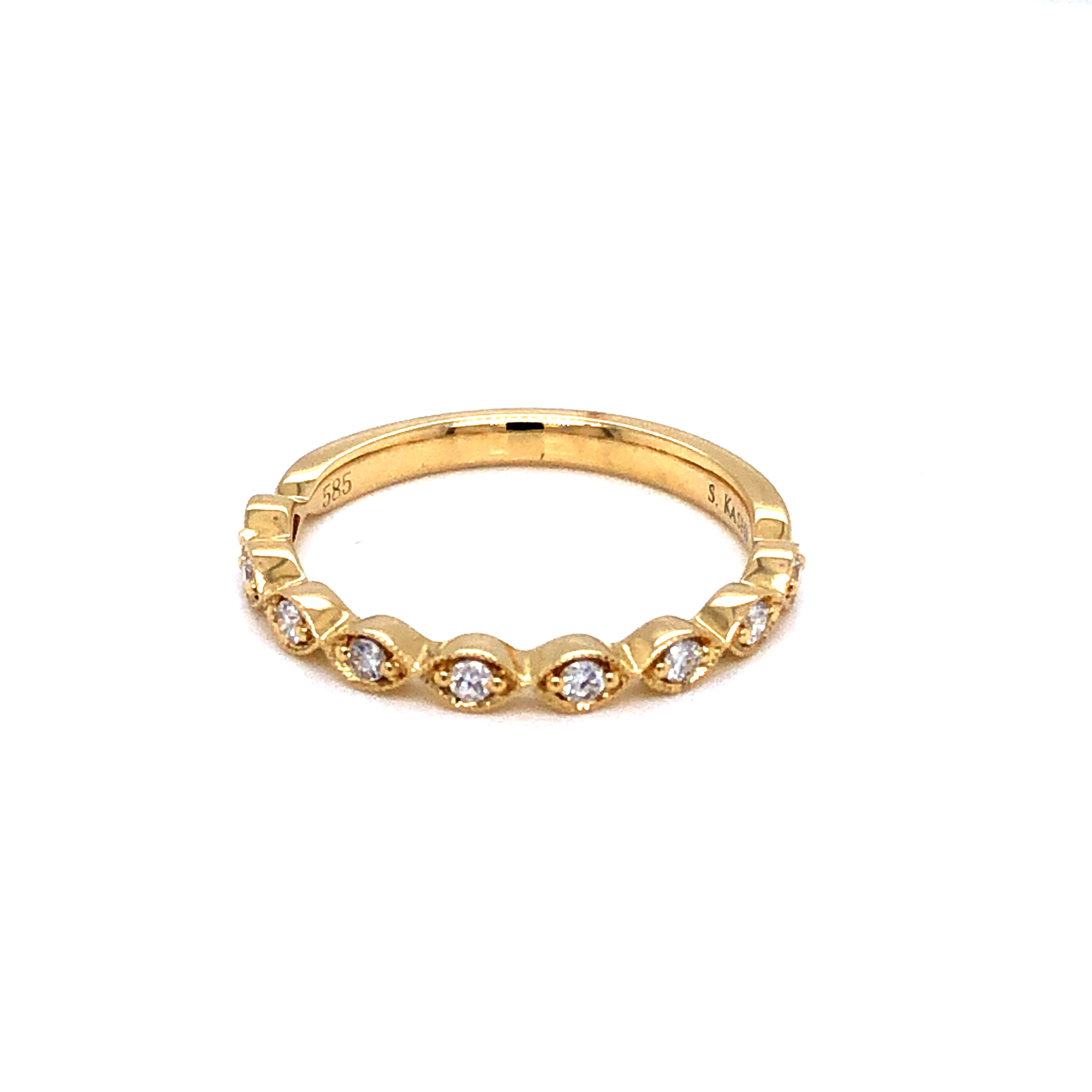 14 Karat yellow  Gold Diamond Band With 9=0.17TW Round Brilliant G VS Diamonds