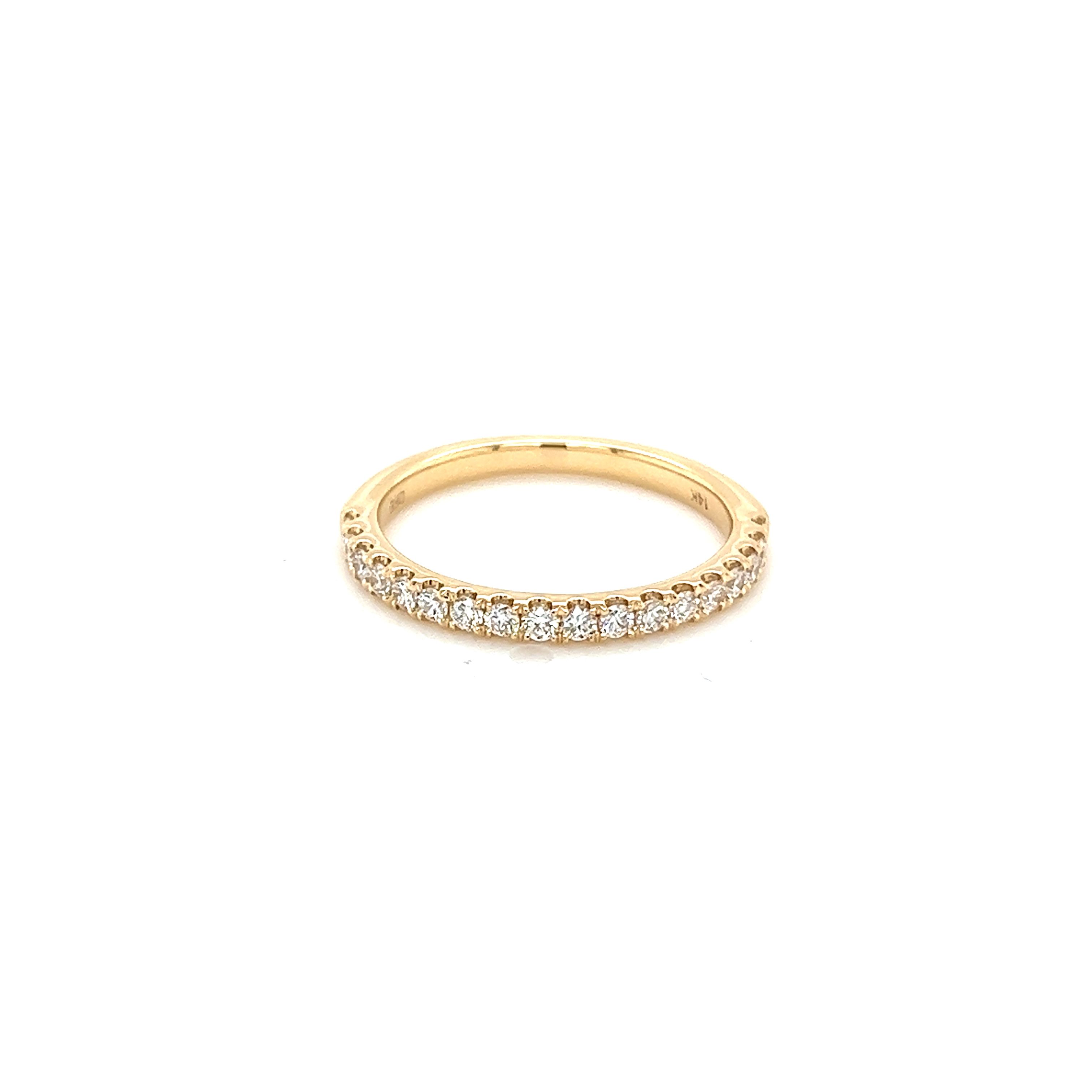 14 Karat yellow gold wedding band with 18=0.35 total weight Round Brilliant G VS Diamonds