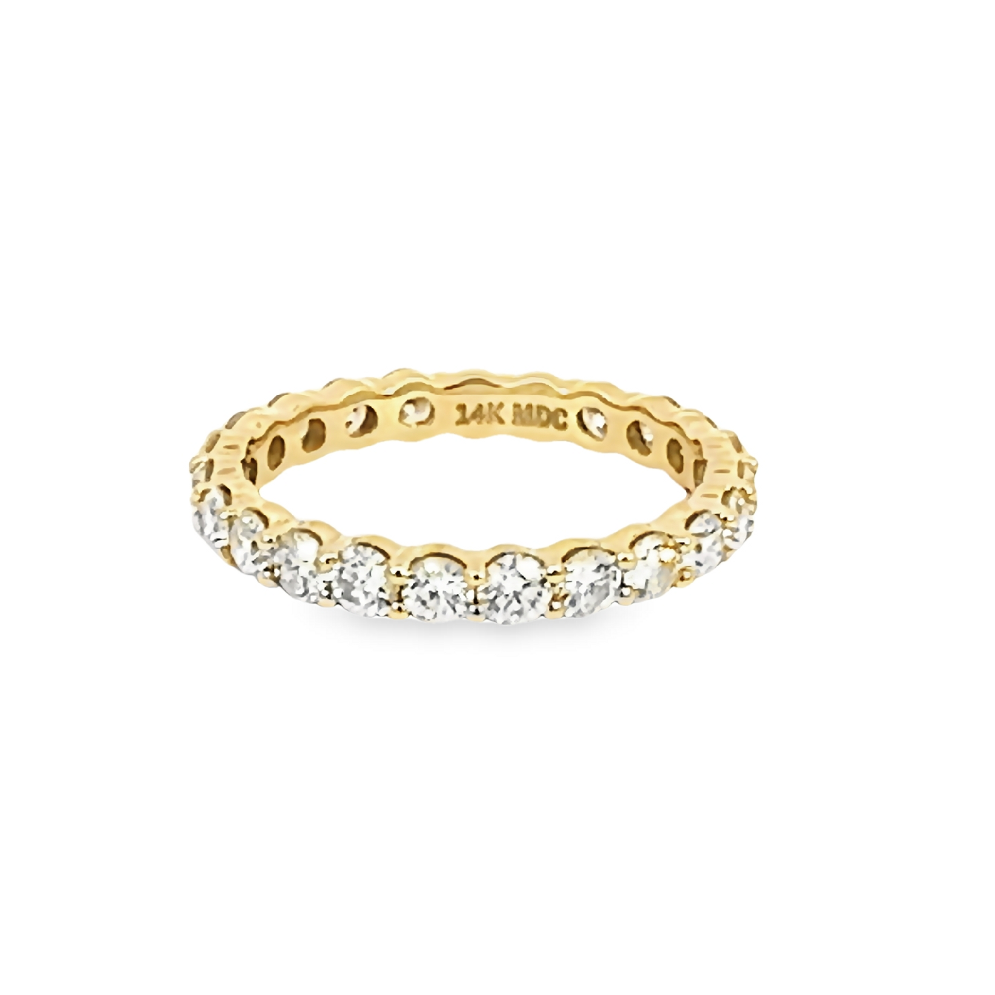 14 Karat yellow gold eternity wedding band Size 8 with 23=2.00 total weight round brilliant G SI Diamonds