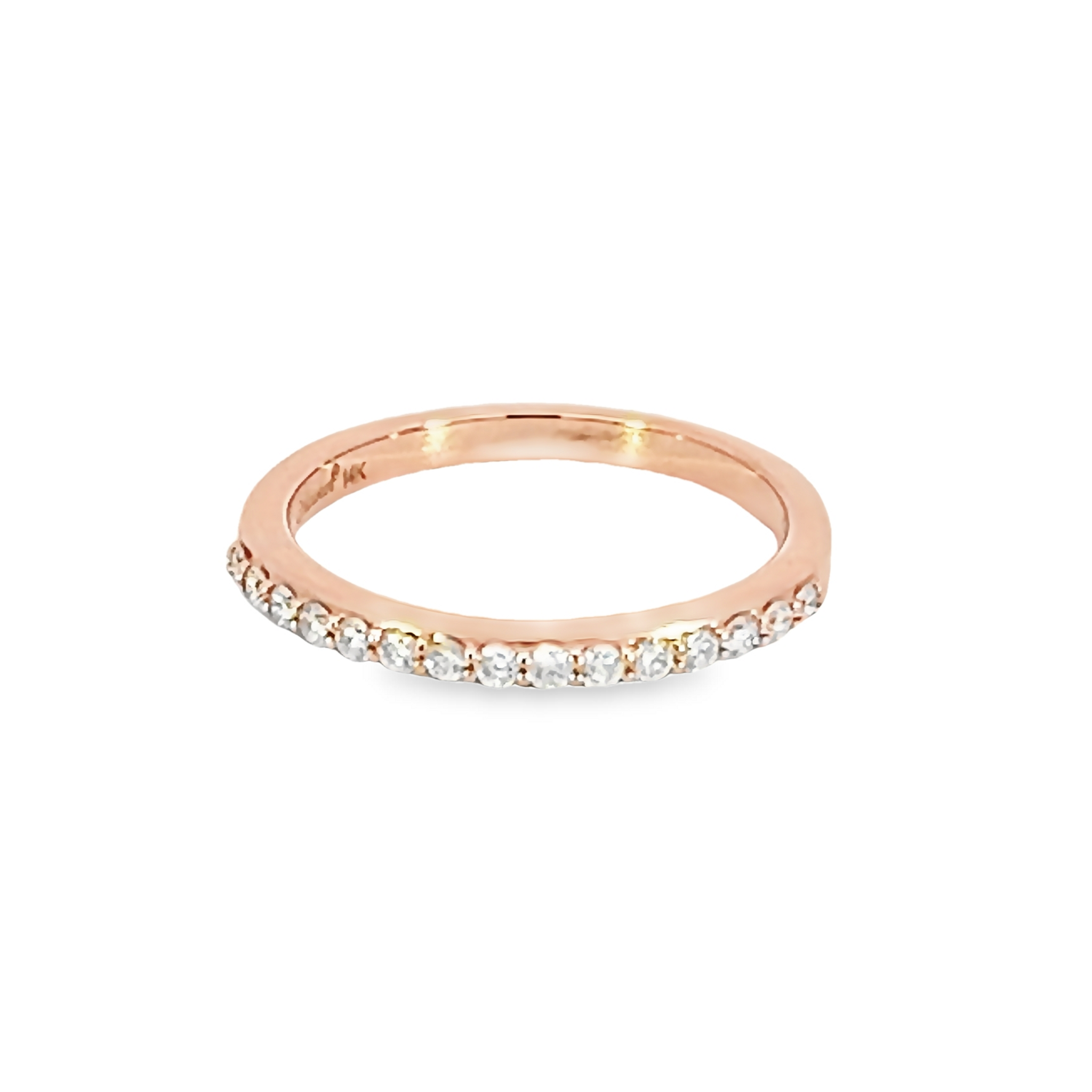 14 Karat rose gold wedding band with 15=0.24 total weight round brilliant G SI Diamonds