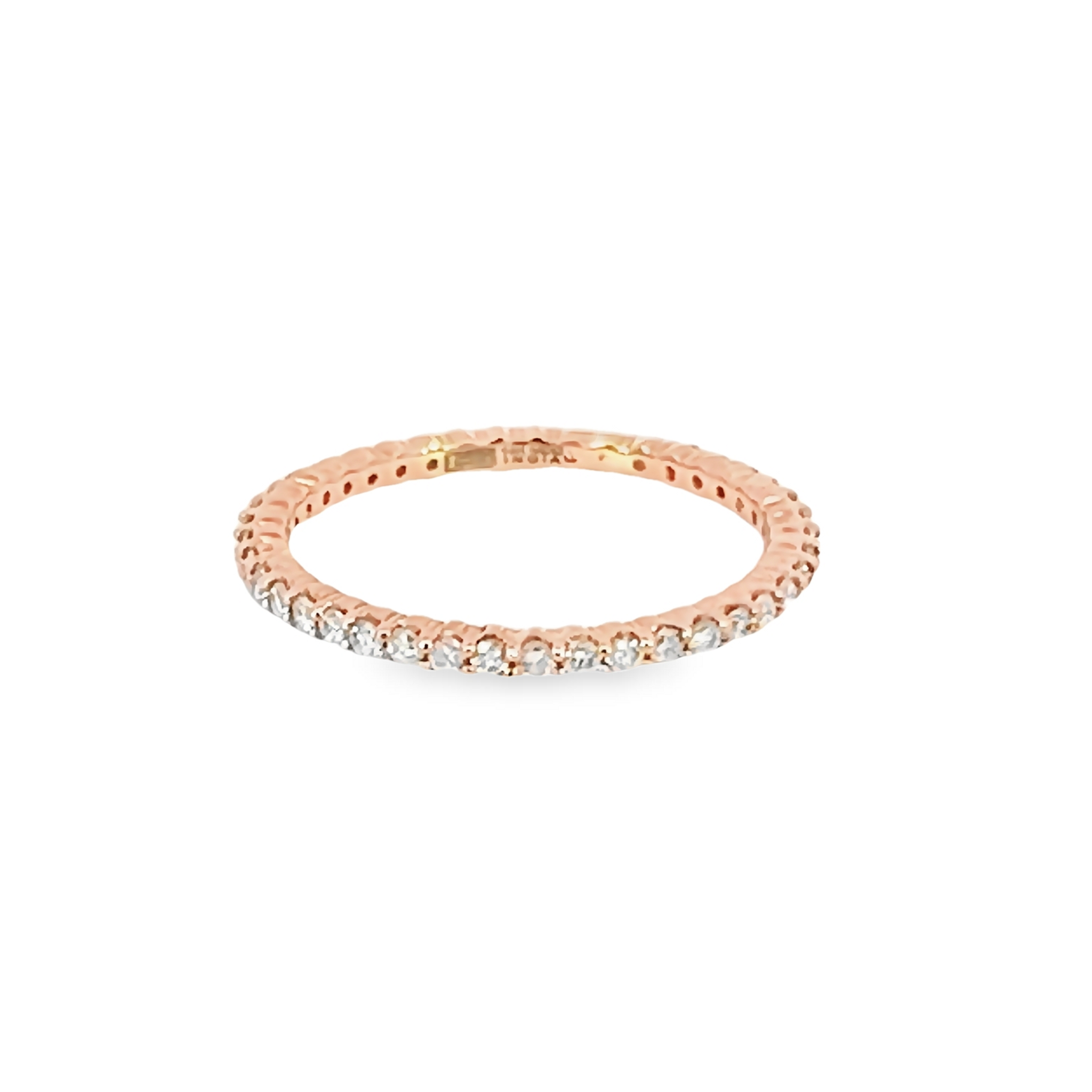 14 Karat rose gold eternity wedding band Size 7 with 41=0.52 total weight round brilliant G SI Diamonds