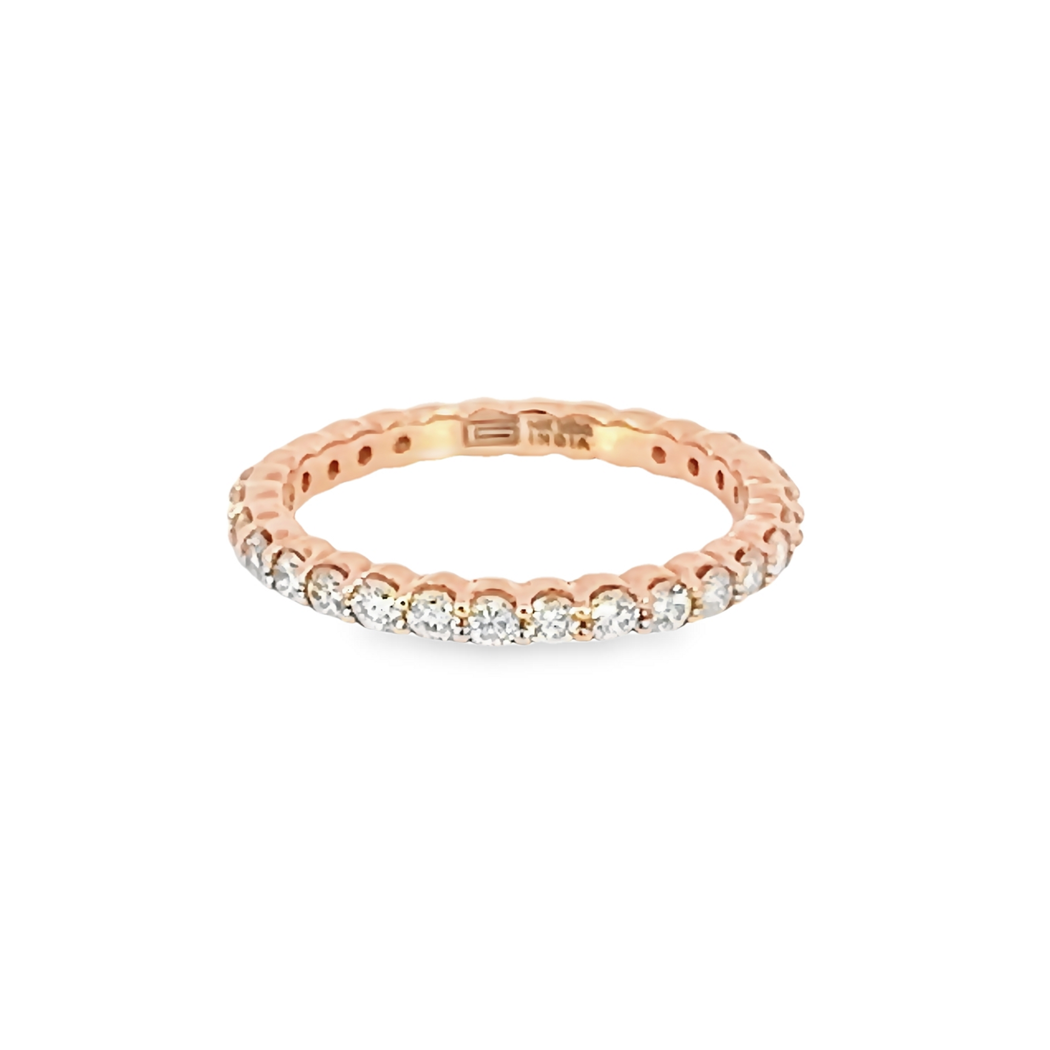 14 Karat rose gold eternity wedding band with 30=1.00 total weight round brilliant G SI Diamonds