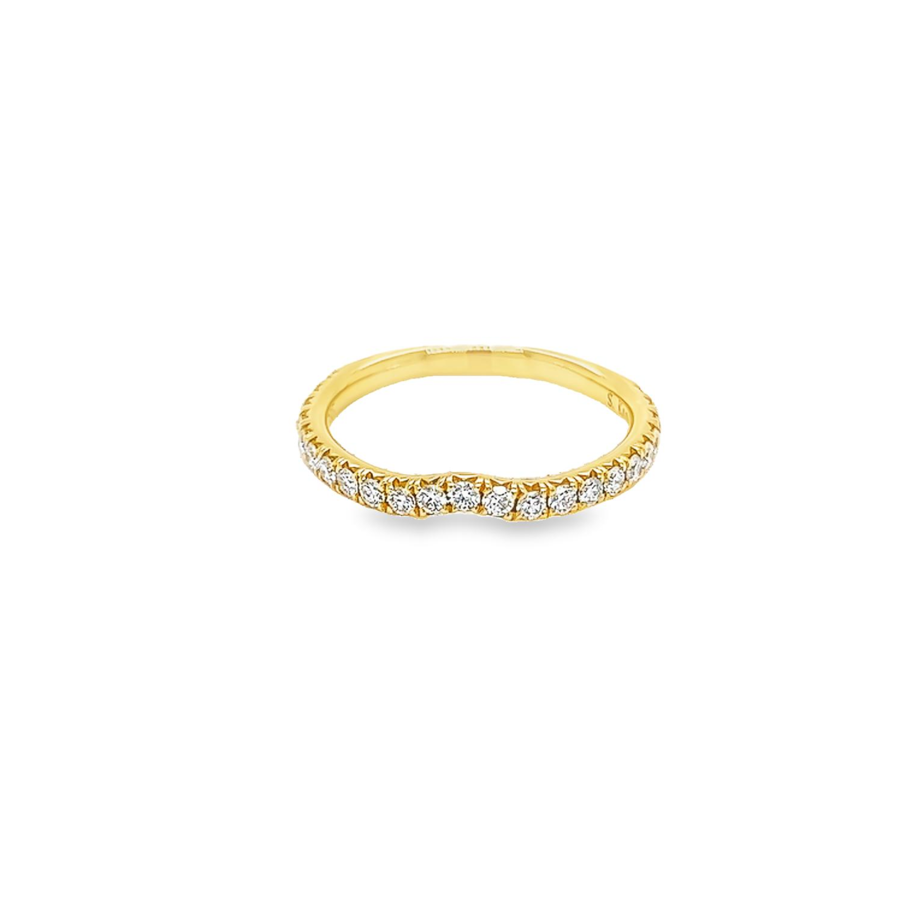 14 Karat yellow gold curved wedding band with 23=0.42tw round brilliant G VS Diamonds
