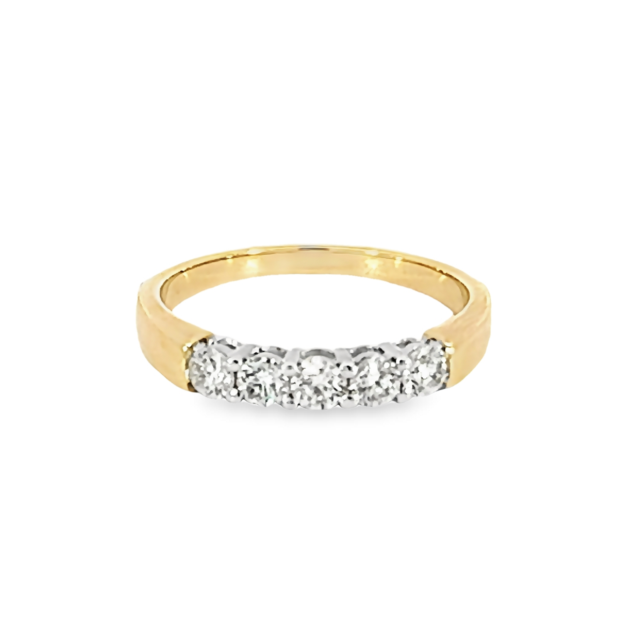 14 Karat rose gold wedding band Size 6.5 with 5=0.50 total weight round brilliant G VS Diamonds