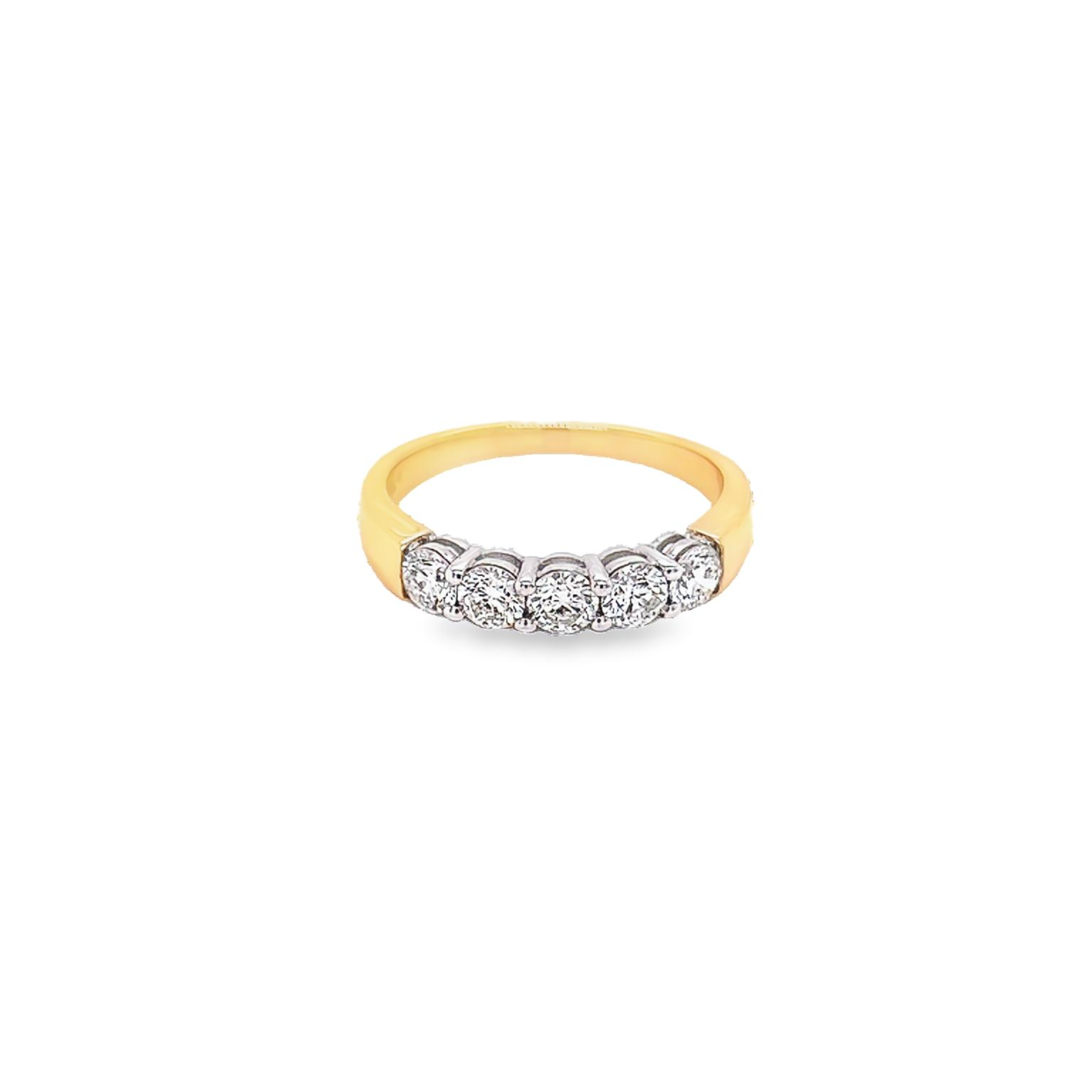14 Karat yellow gold wedding band Size 6.5 with 5=0.75 total weight round brilliant G VS Diamonds