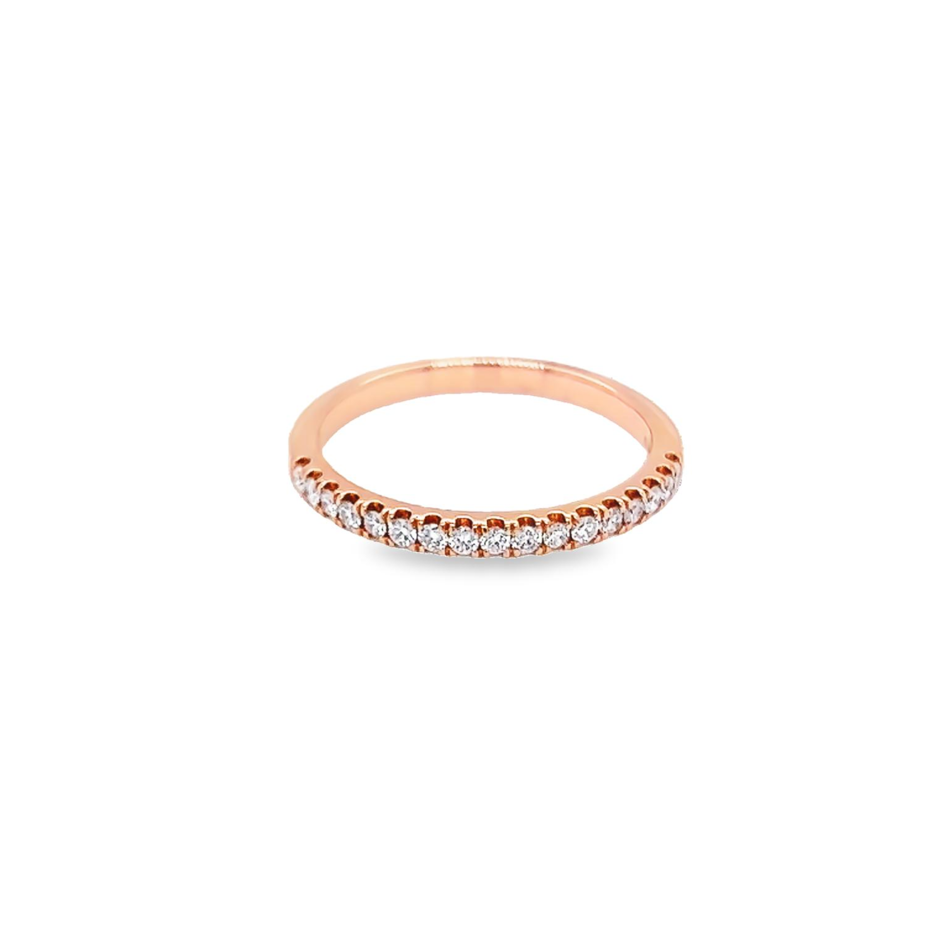 14 Karat rose gold wedding band Size 6.5 with 17=0.20 total weight round brilliant G VS Diamonds