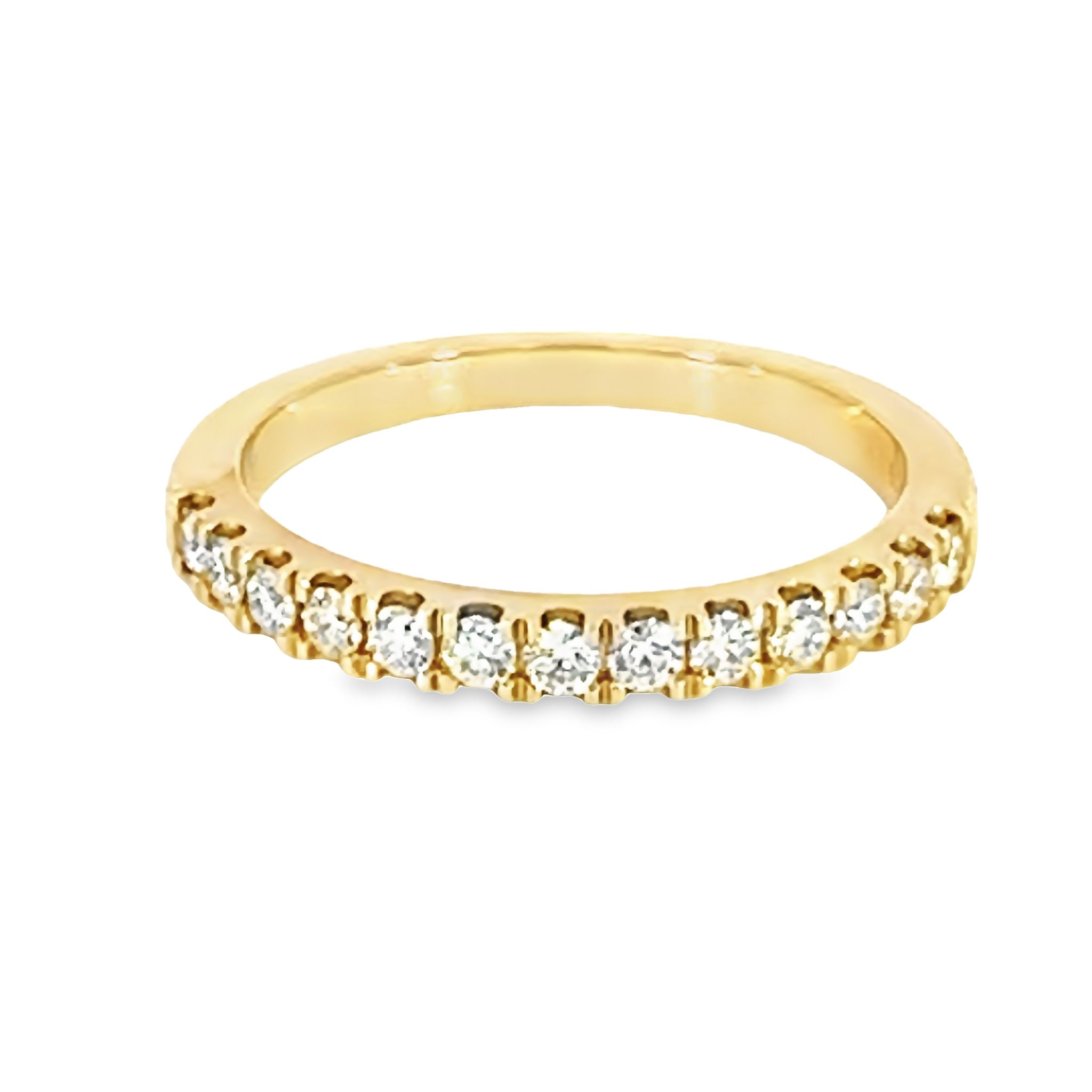 14 Karat yellow gold wedding band Size 6.5 with 13=0.30 total weight round brilliant G VS Diamonds