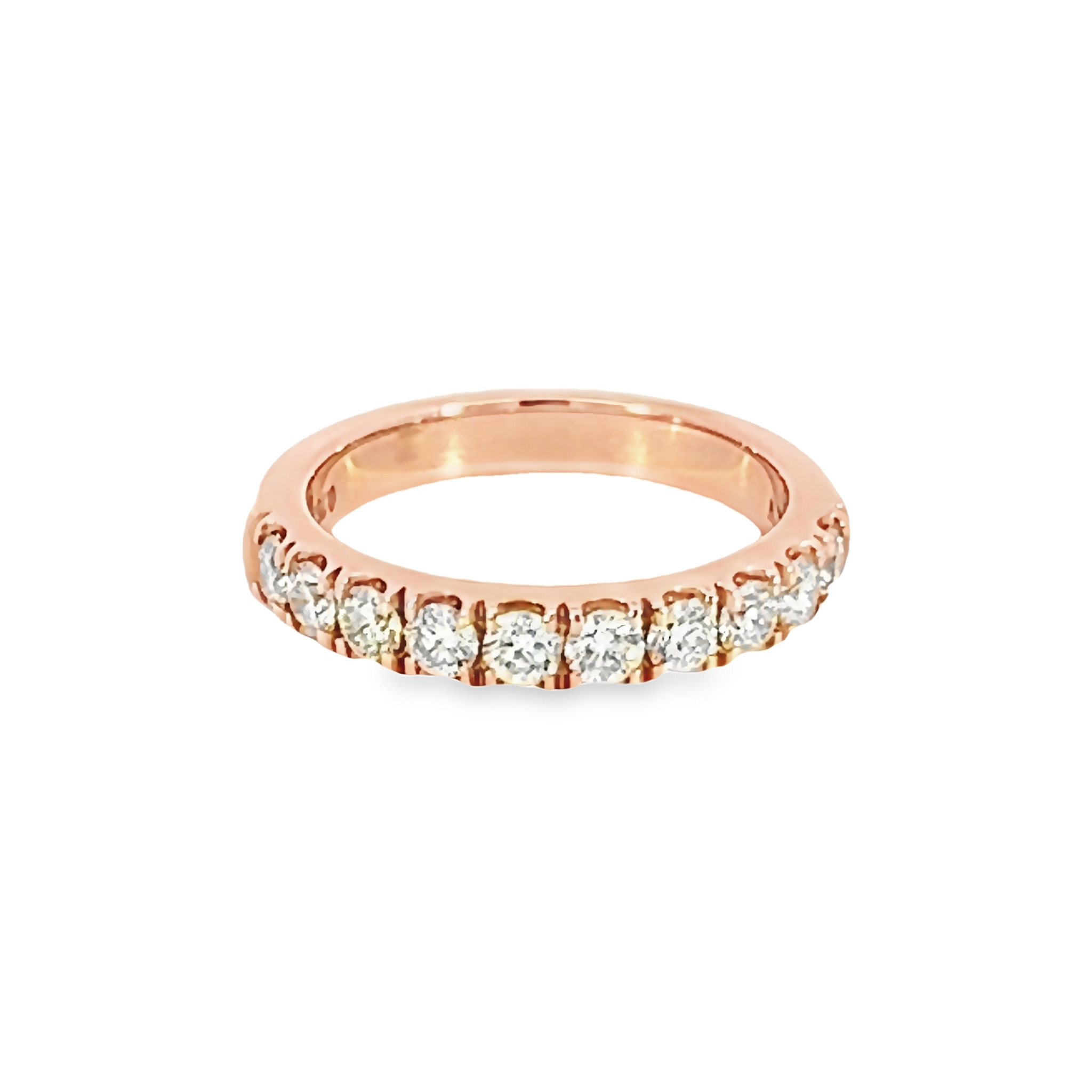 14 Karat rose gold wedding band Size 6.5 with 10=0.75 total weight round brilliant G VS Diamonds