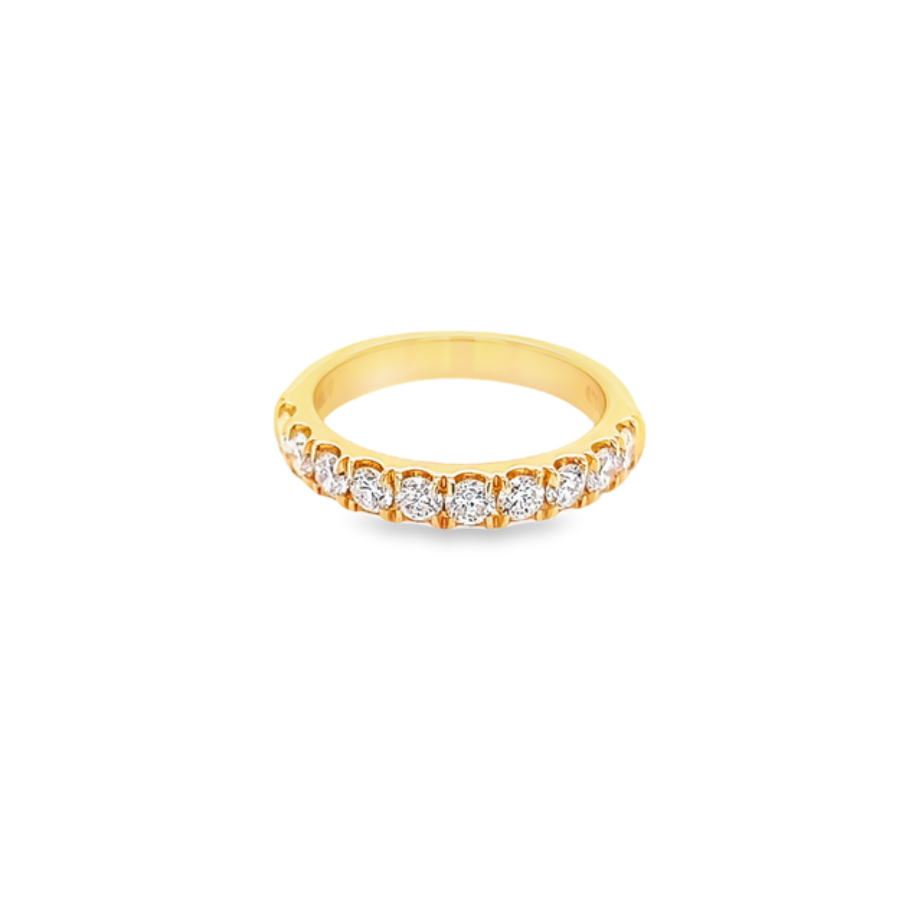 14 Karat yellow gold wedding band Size 6.5 with 10=0.75 total weight round brilliant G VS Diamonds