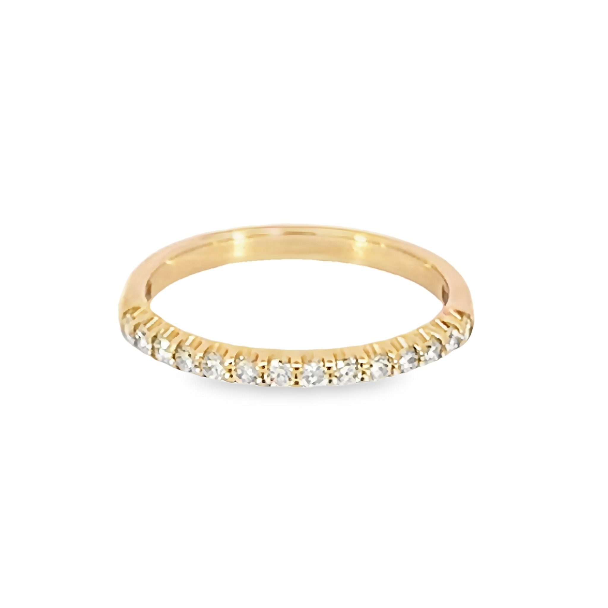14 Karat yellow gold wedding band Size 6.5 with 14=0.30 total weight round brilliant G VS Diamonds