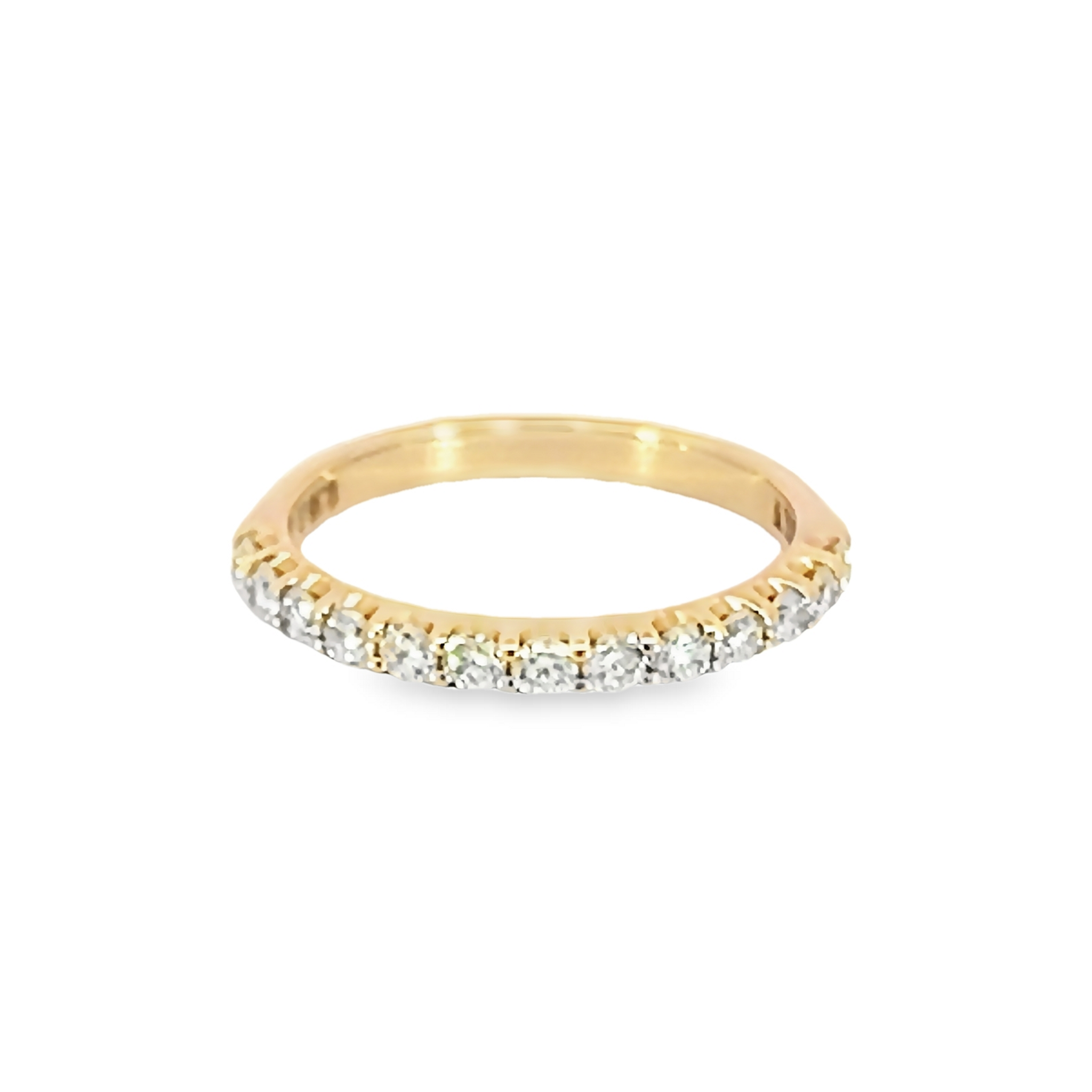 14 Karat yellow gold wedding band Size 6.5 with 13=0.50 total weight round brilliant G VS Diamonds