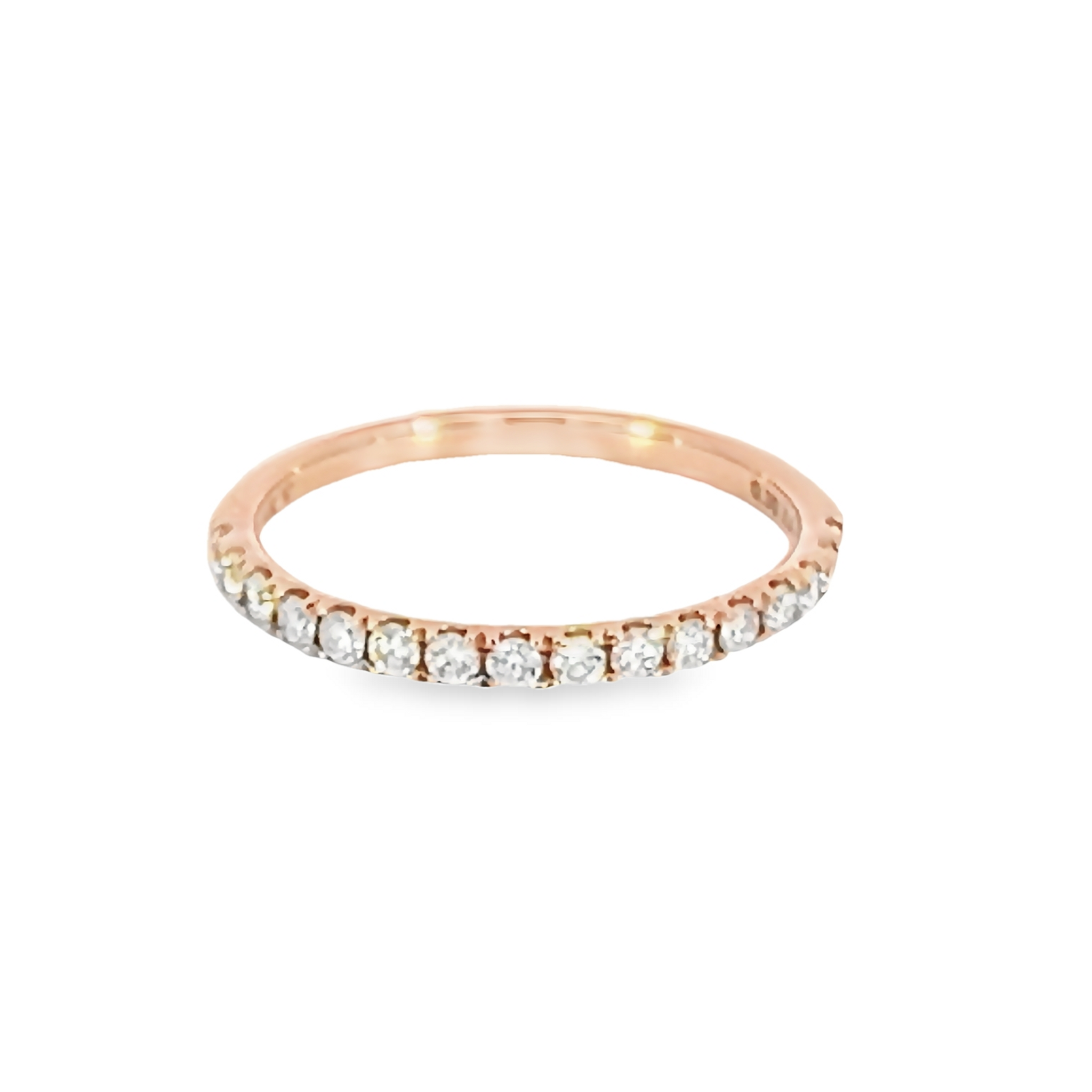 14 Karat rose gold wedding band Size 6.5 with 16=0.30 total weight round brilliant G VS Diamonds