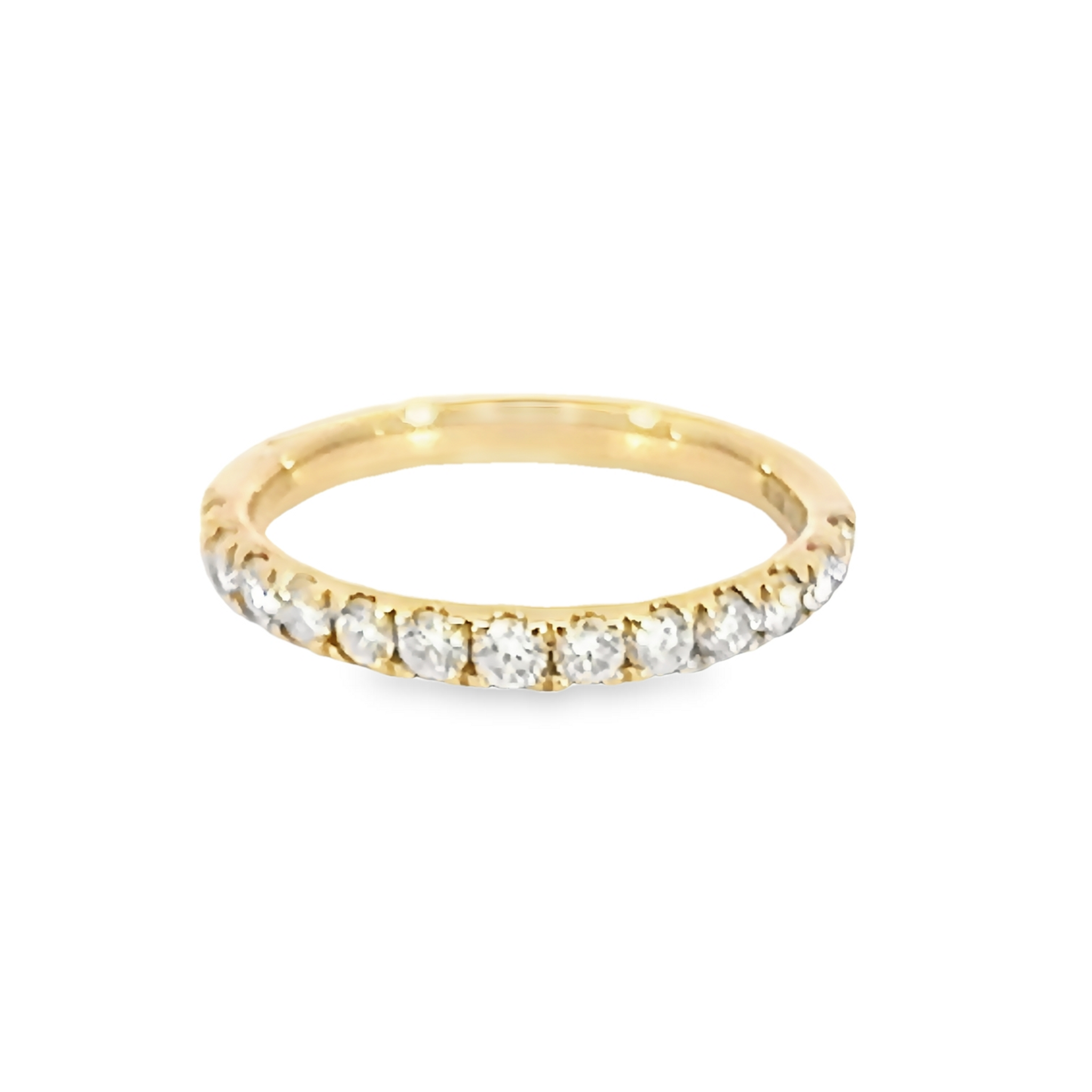 14 Karat yellow gold wedding band Size 6.5 with 13=0.55 total weight round brilliant G VS Diamonds