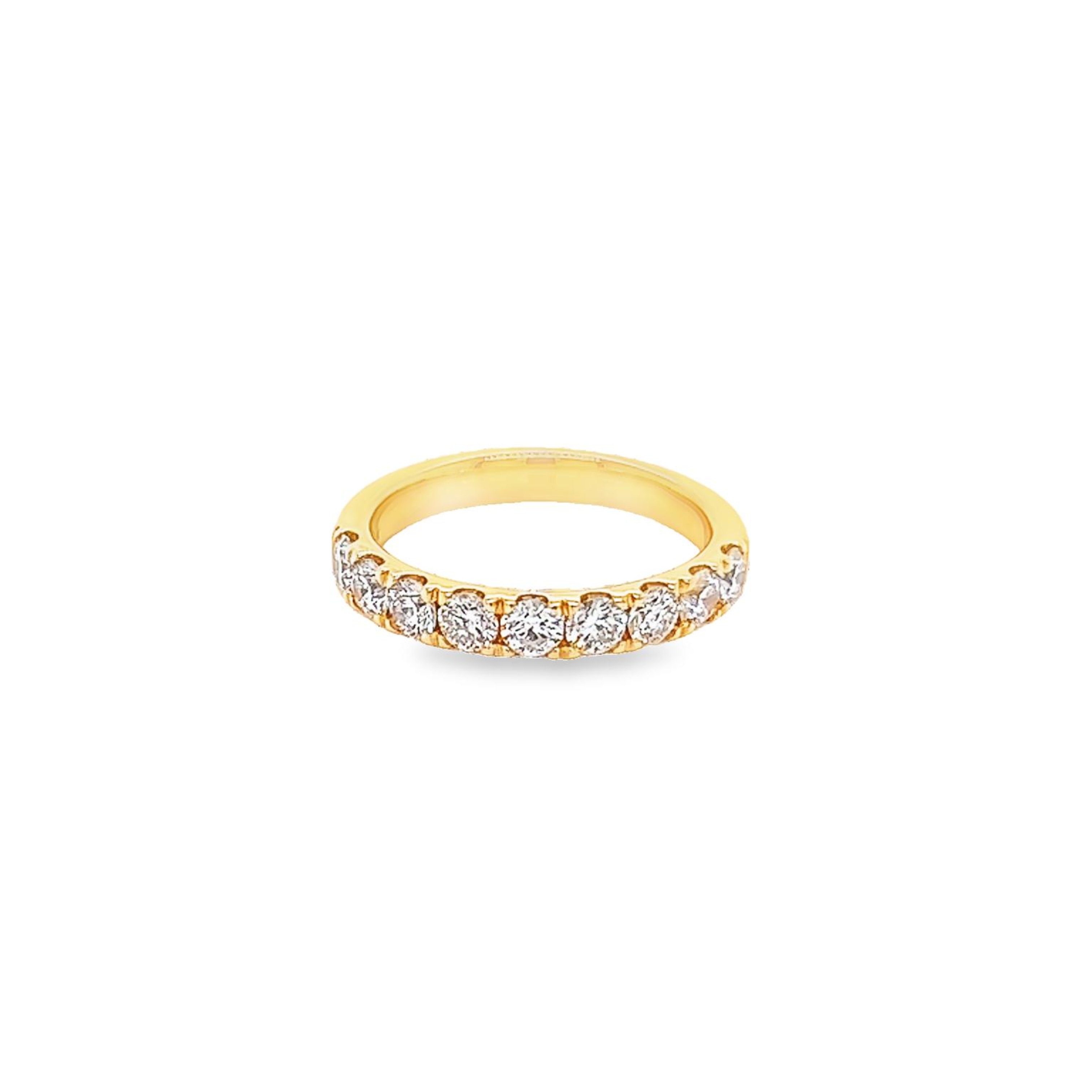 14 Karat yellow gold wedding band Size 6.5 with 9=1.00 total weight round brilliant G VS Diamonds