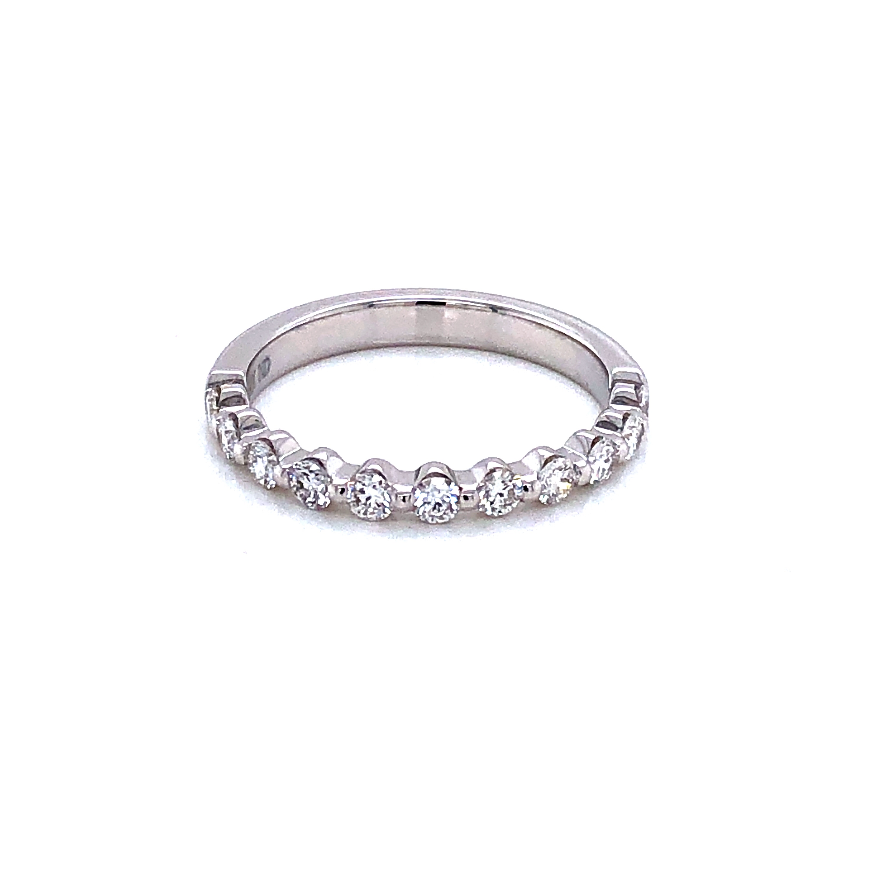 14 Karat white gold wedding band with 11=0.33 total weight Round Brilliant G VS Diamonds