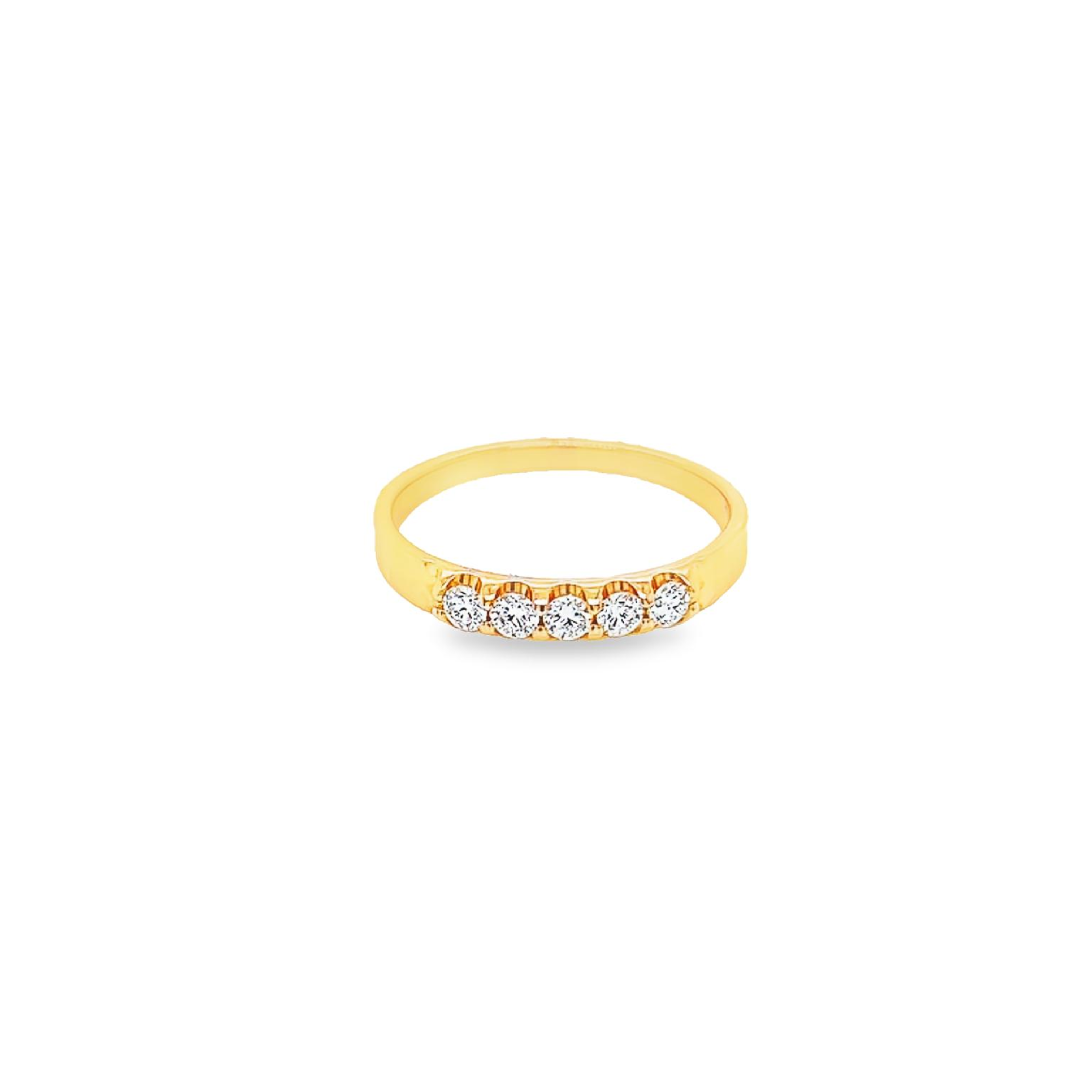 14 Karat yellow gold wedding Band size 6.5 with 5=0.25 total weight round brilliant G VS Diamonds