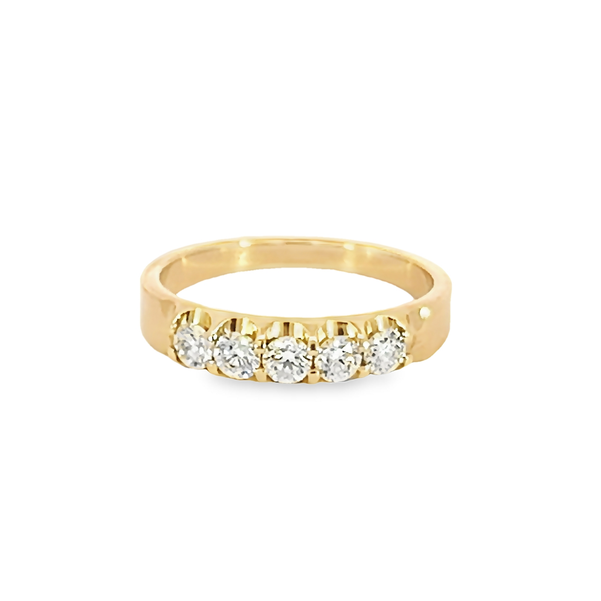 14 Karat yellow gold wedding band Size 6.5 with 5=0.50 total weight round brilliant G VS Diamonds