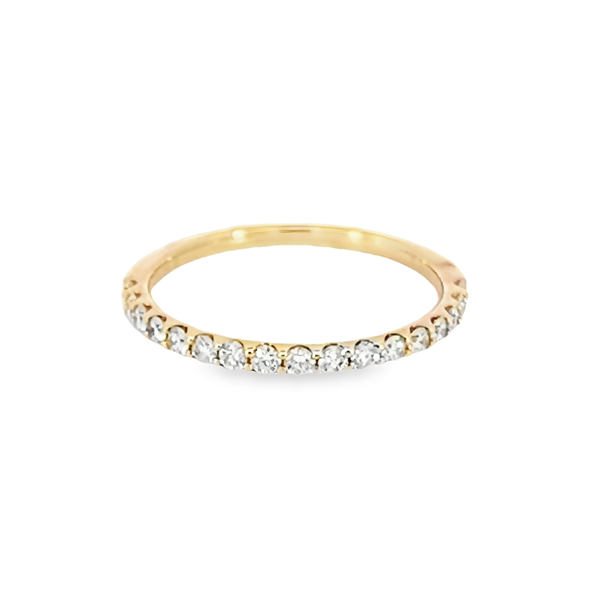14 Karat yellow gold wedding band Size 6.5 with 17=0.35 total weight round brilliant G VS Diamonds