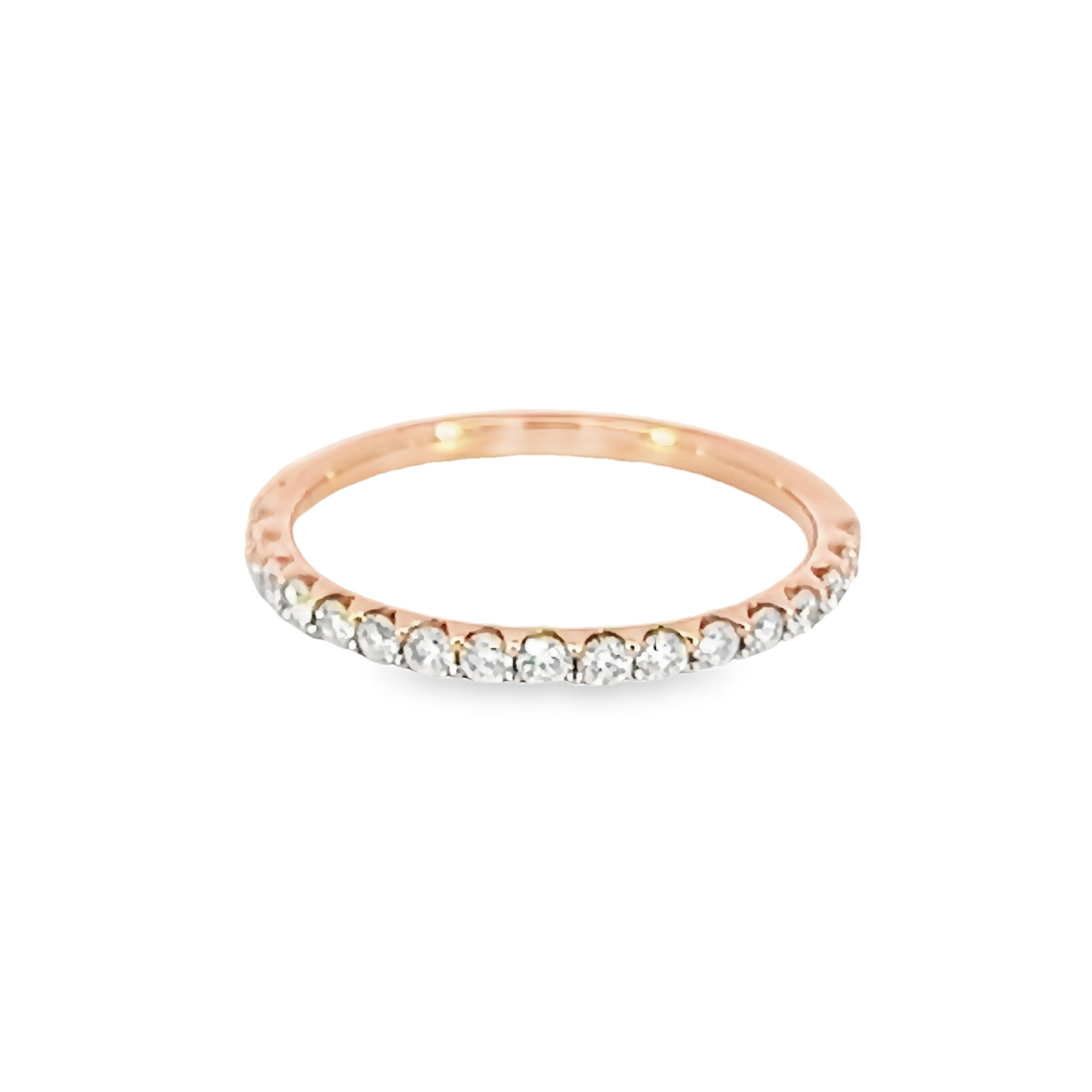 14 Karat rose gold wedding band Size 6.5 with 17=0.35 total weight round brilliant G VS Diamonds