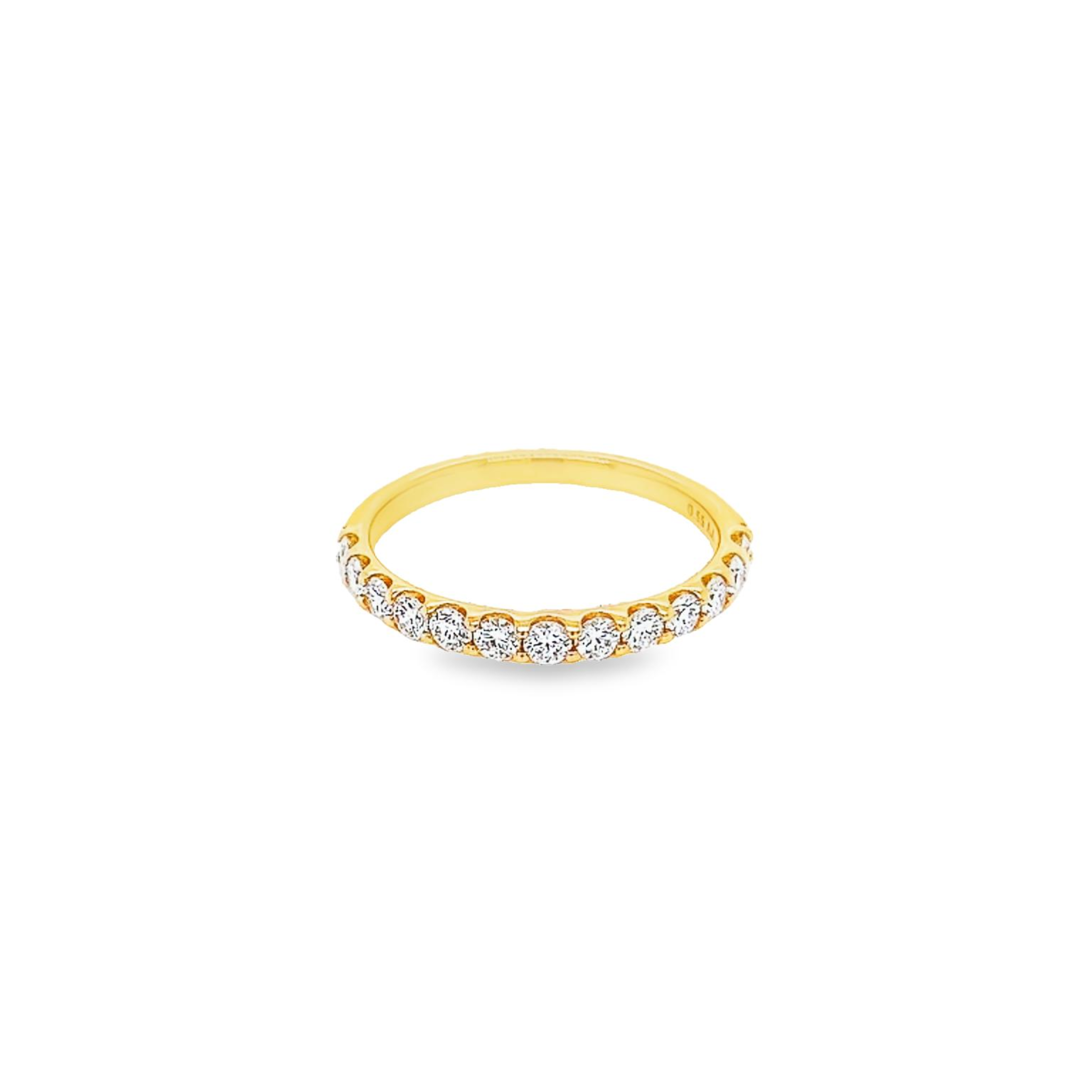 14 Karat yellow gold wedding band Size 6.5 with 13=0.55 total weight round brilliant G VS Diamonds