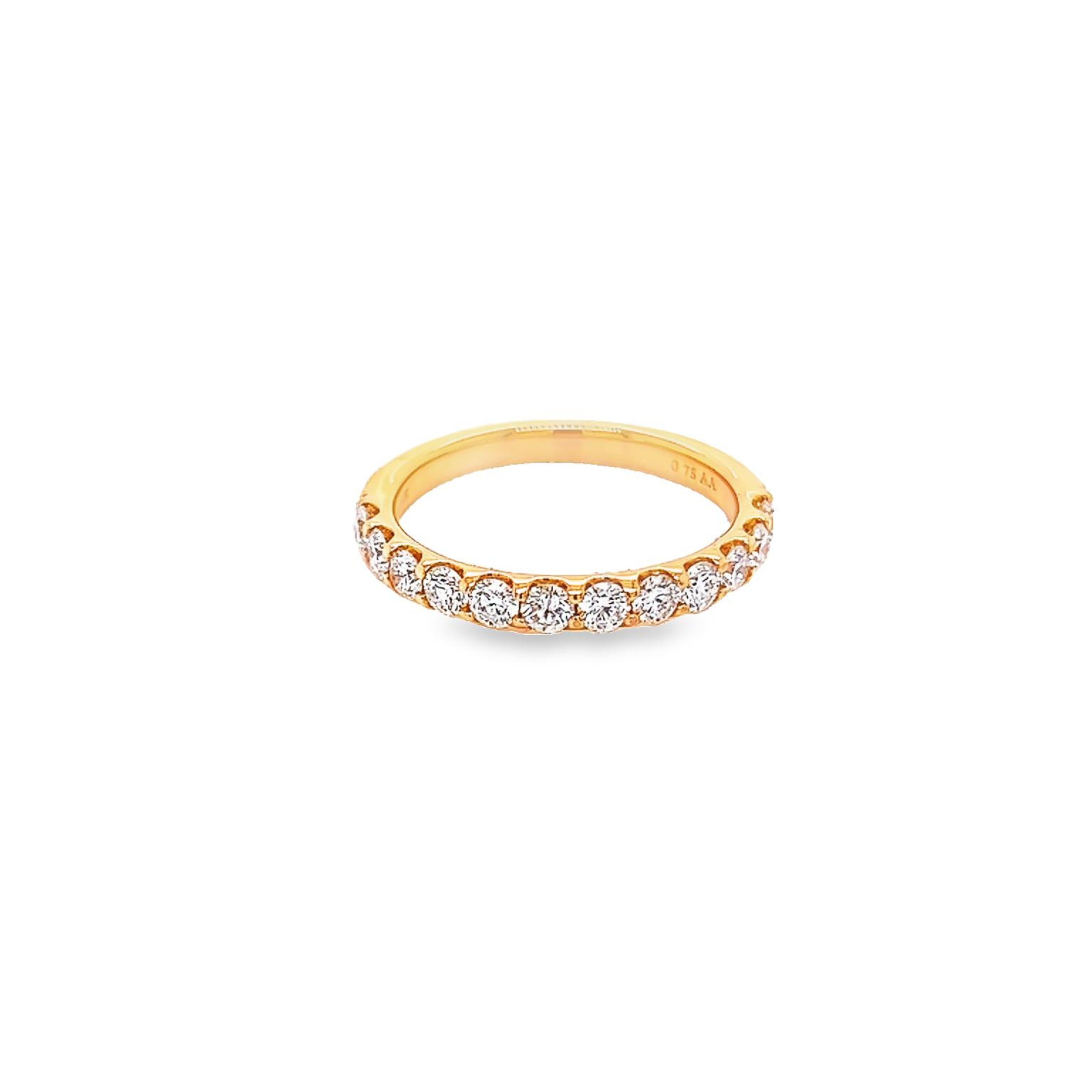14 Karat yellow gold wedding band Size 6.5 with 12=0.75 total weight round brilliant G VS Diamonds