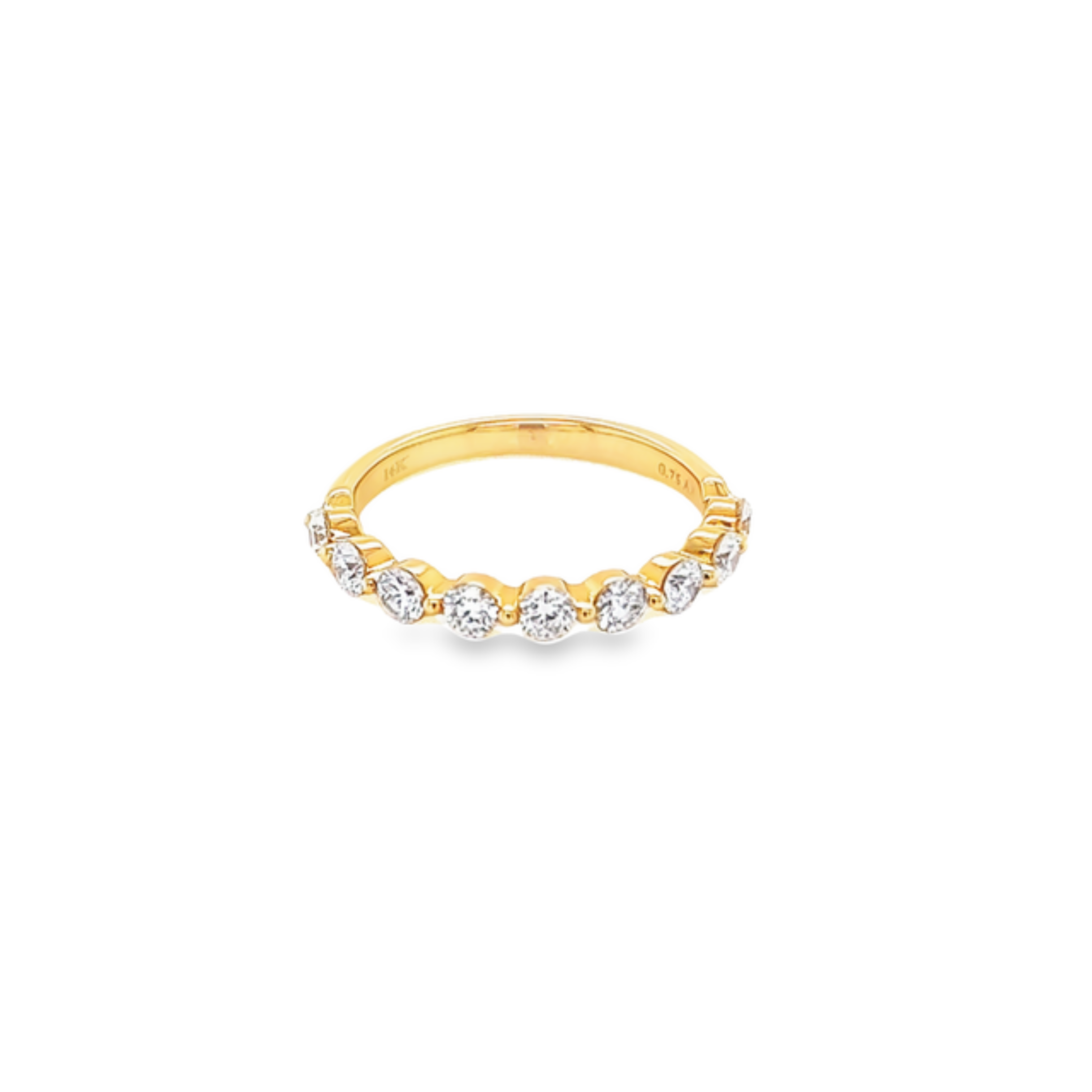 14 Karat yellow gold wedding band Size 6.5 with 9=0.75 total weight round brilliant G VS Diamonds