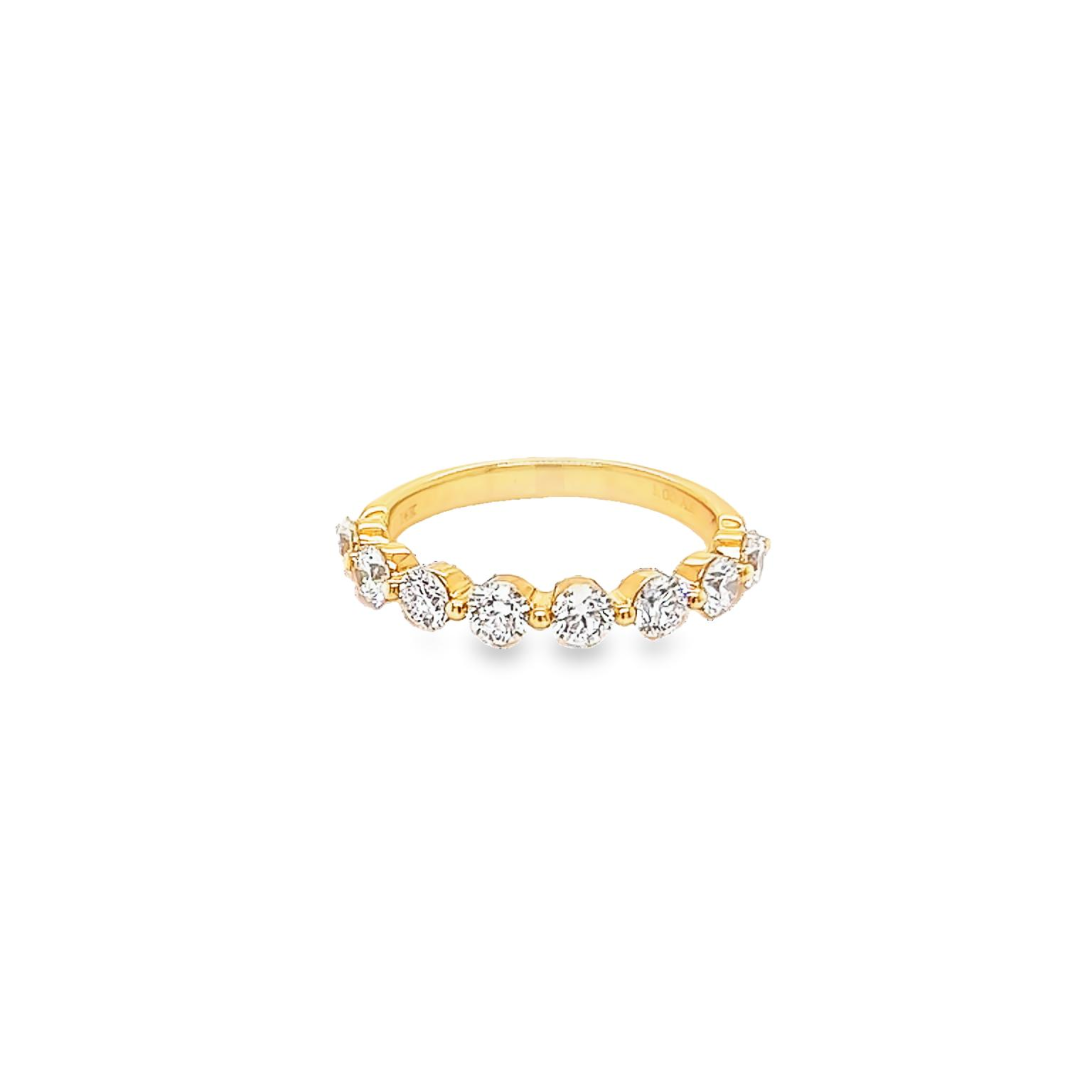 14 Karat yellow gold wedding band Size 6.5 with 8=1.00 total weight round brilliant G VS Diamonds