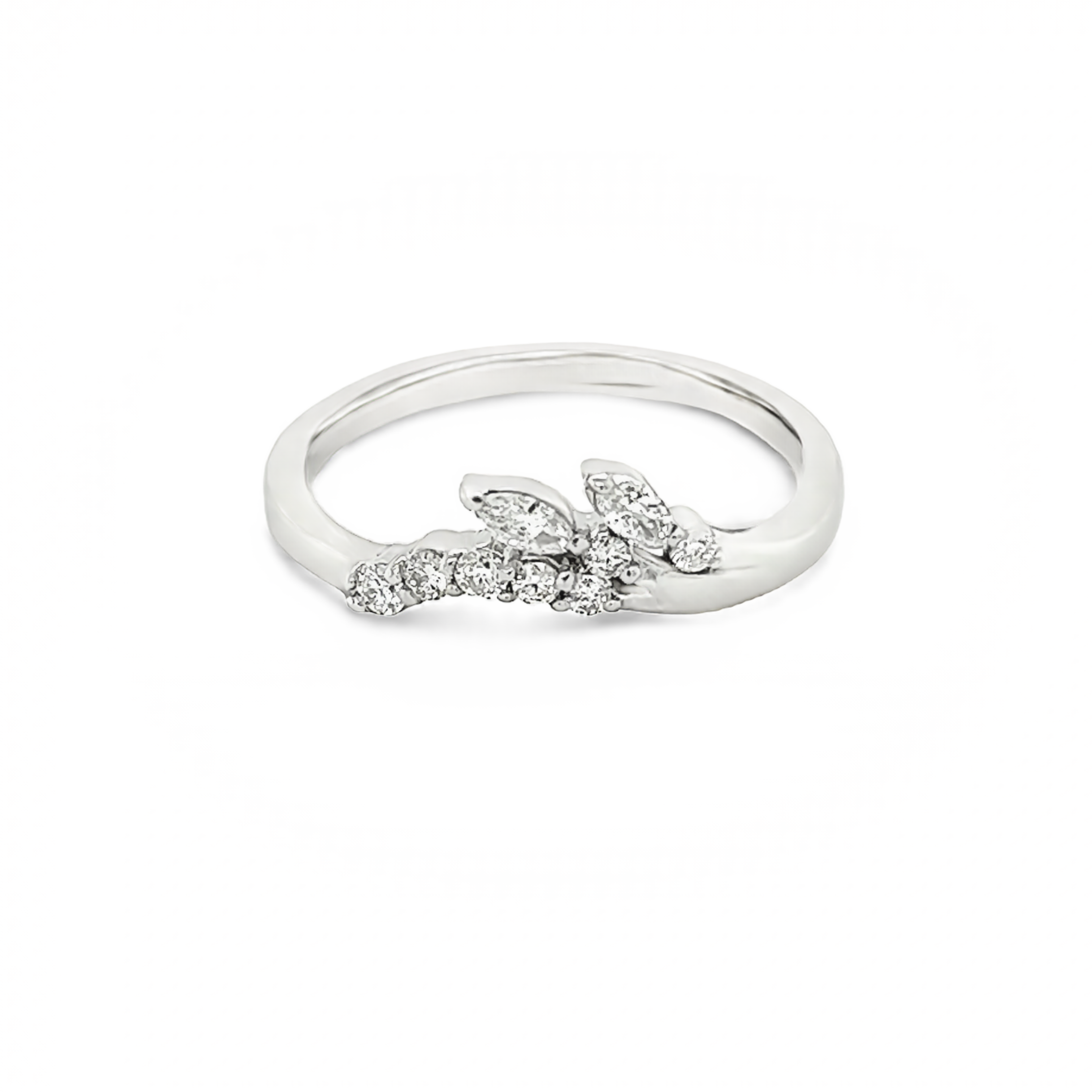 14 Karat White Gold Band With 9=0.31TW Round Brilliant and Marquise G VS Diamonds