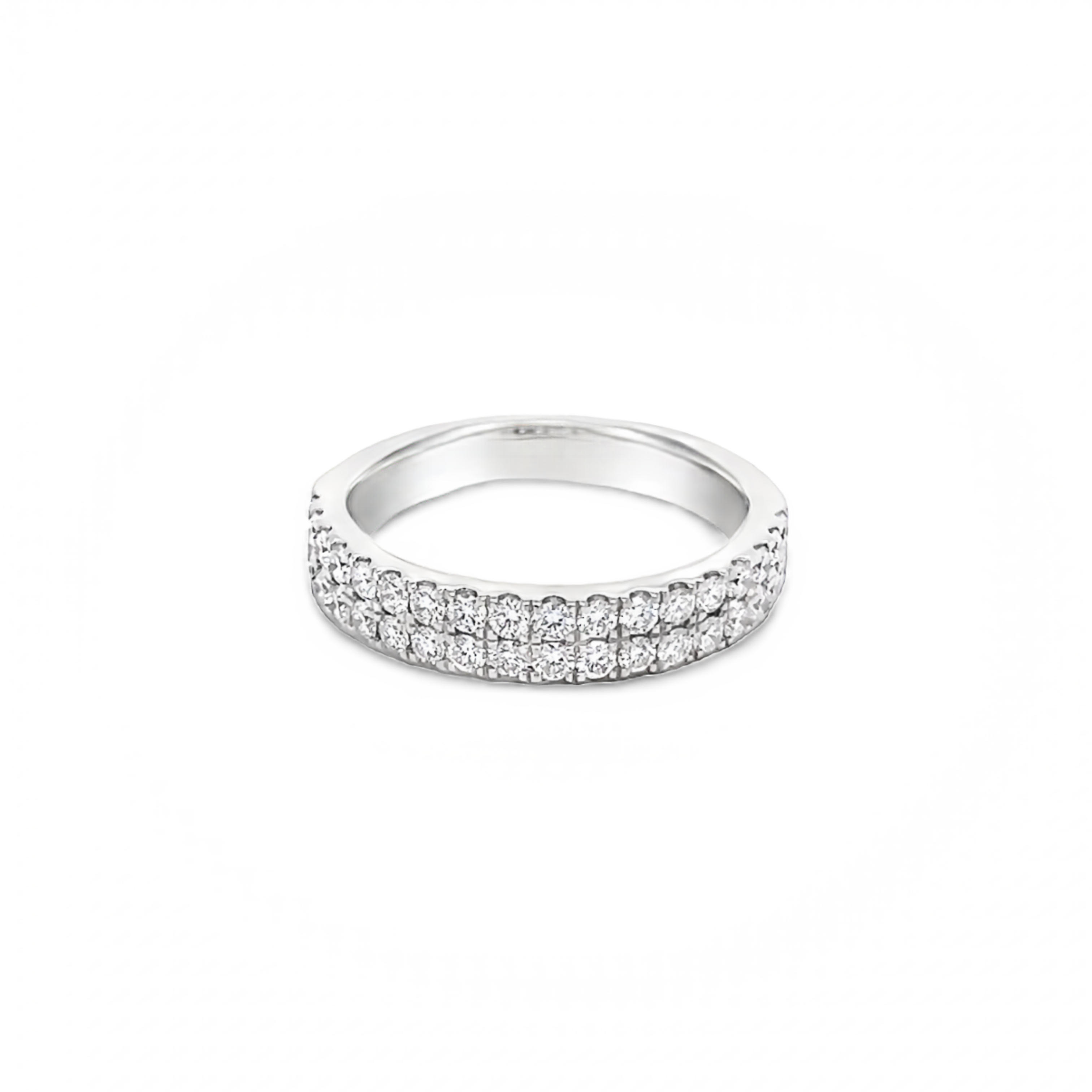 14 Karat white gold wedding band with 36=0.65 total weight round brilliant G VS Diamonds. Size 6.25