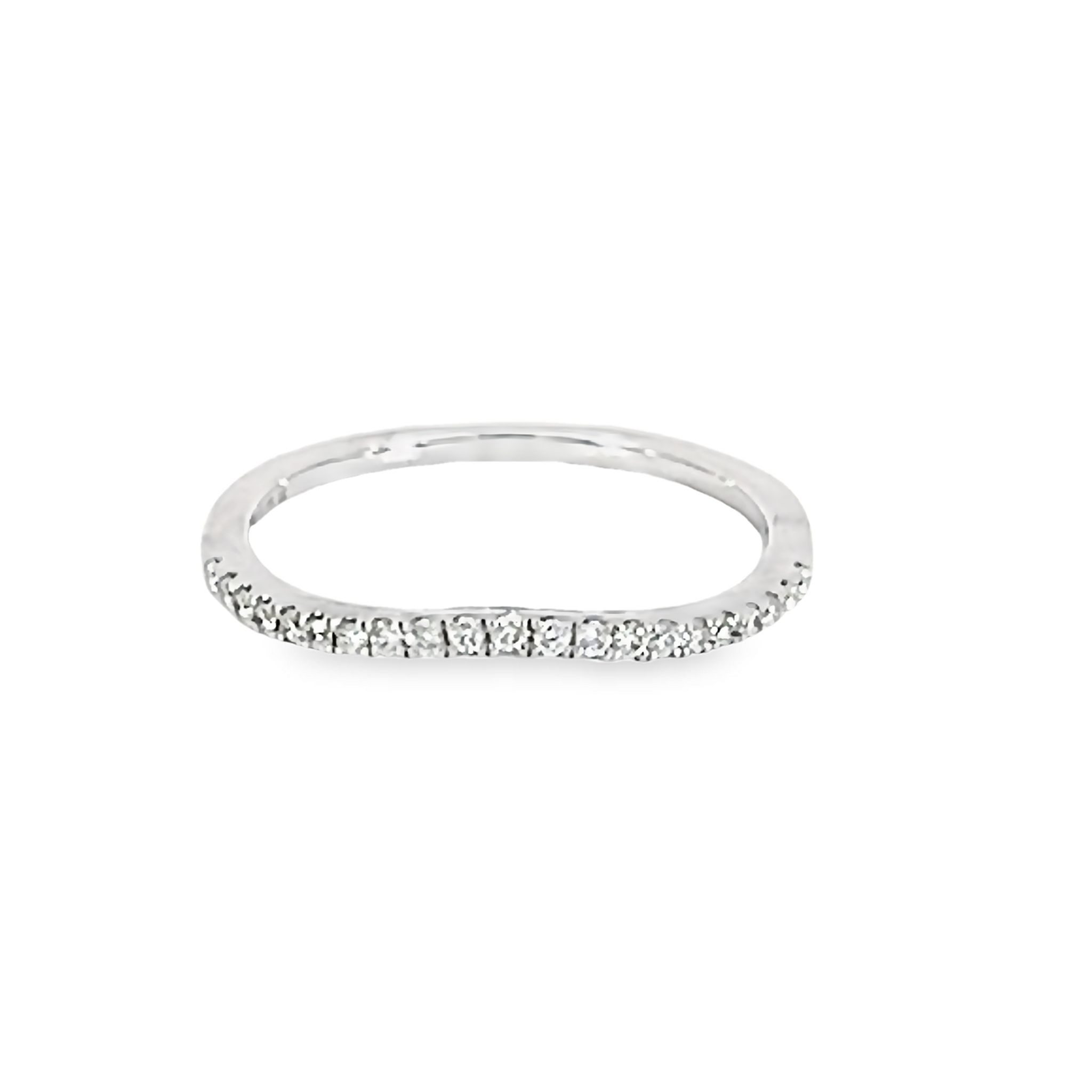 14 Karat white gold wedding band with 21=0.15TW Round Brilliant G VS Diamonds