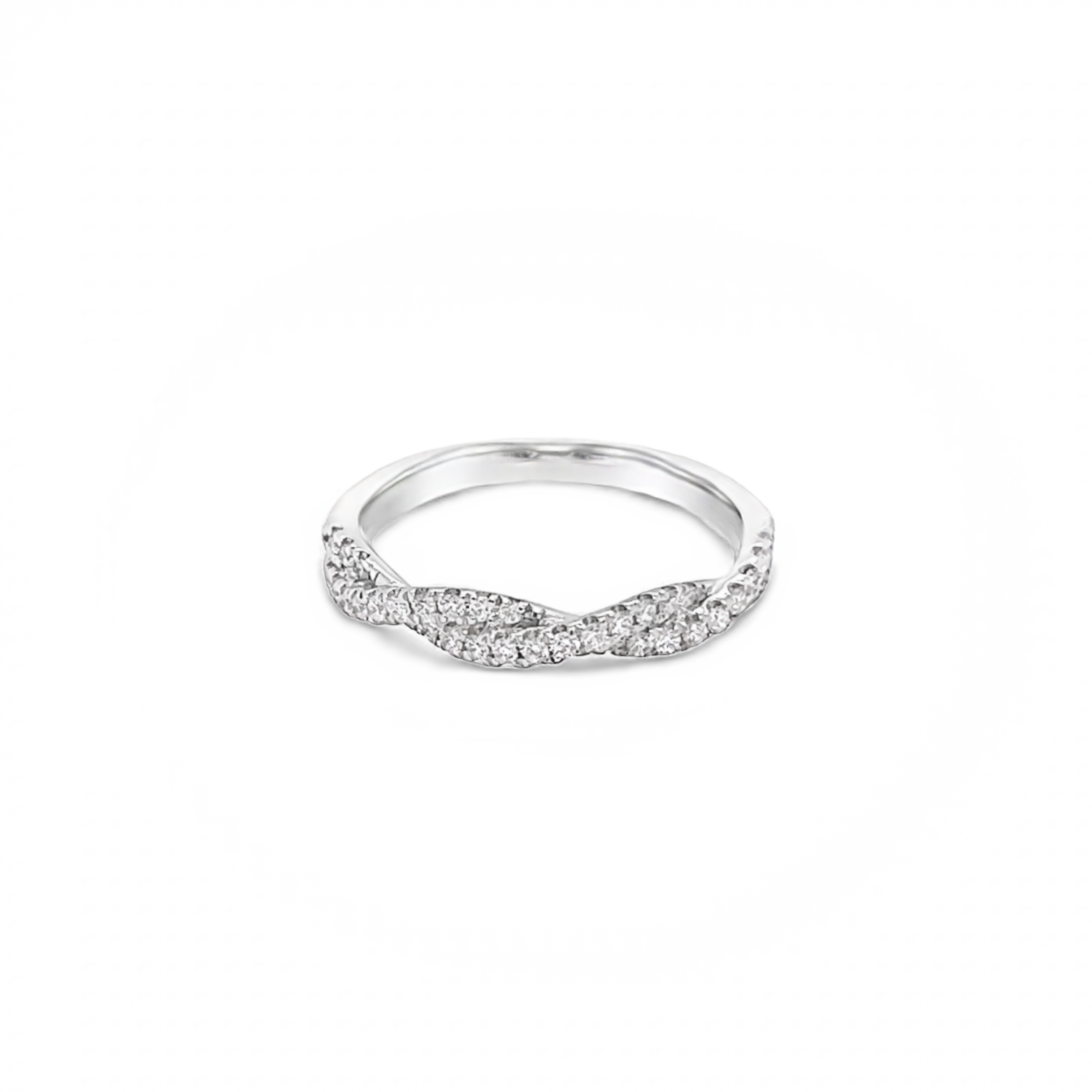 14 Karat white gold wedding band with 38=0.30 total weight round brilliant G VS Diamonds. Size 6.5