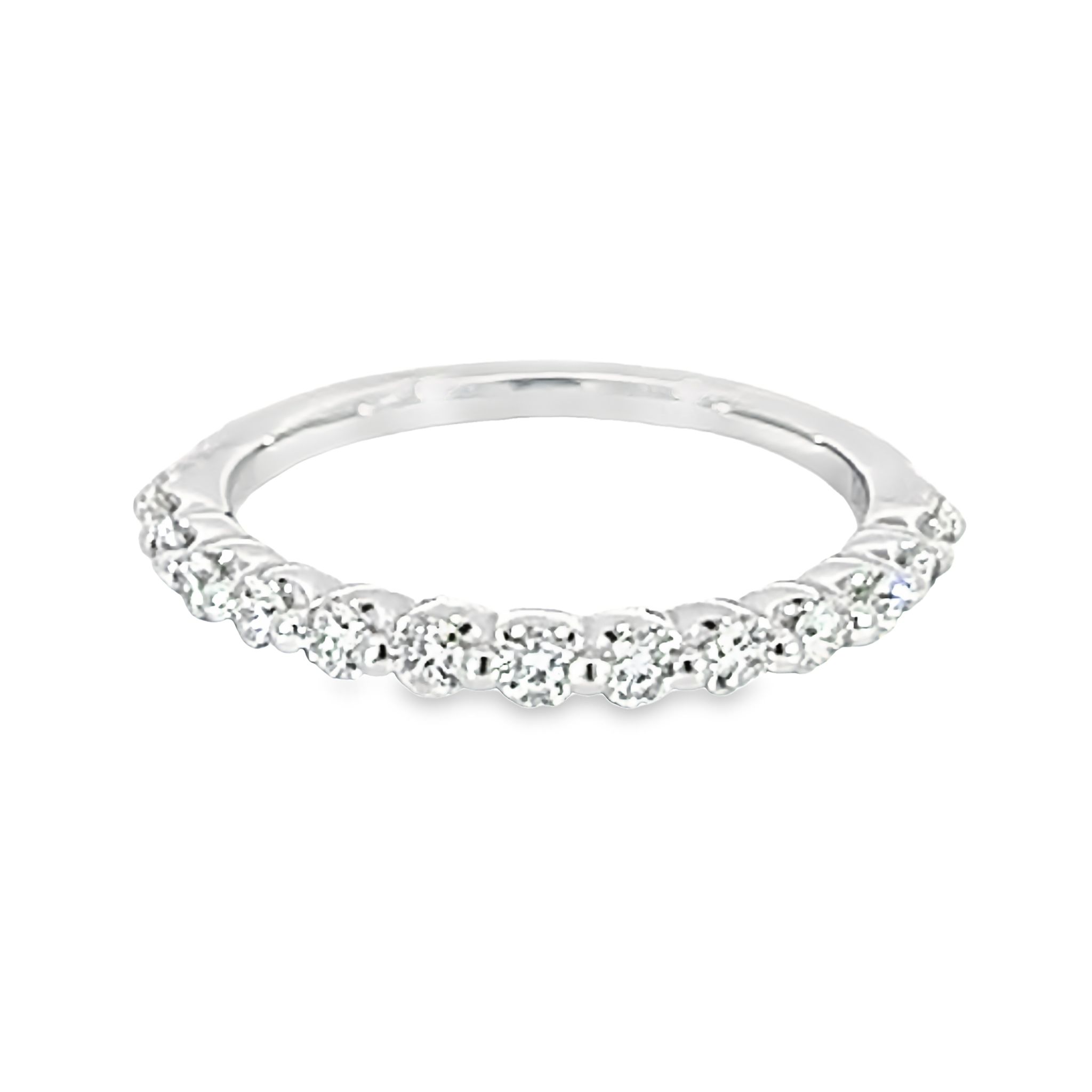 14 Karat white gold wedding band with 13=0.50TW Round Brilliant G VS Diamonds