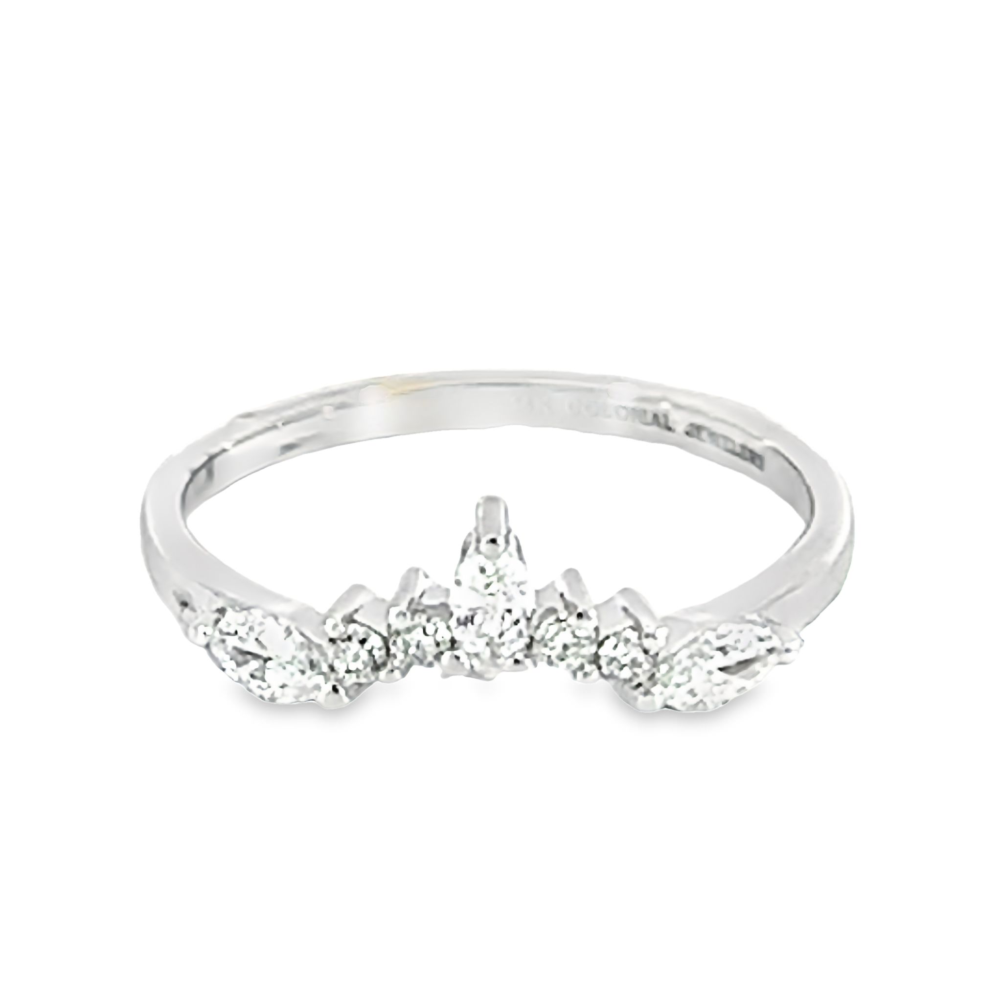 14k White Gold Curved Diamond Wedding Band