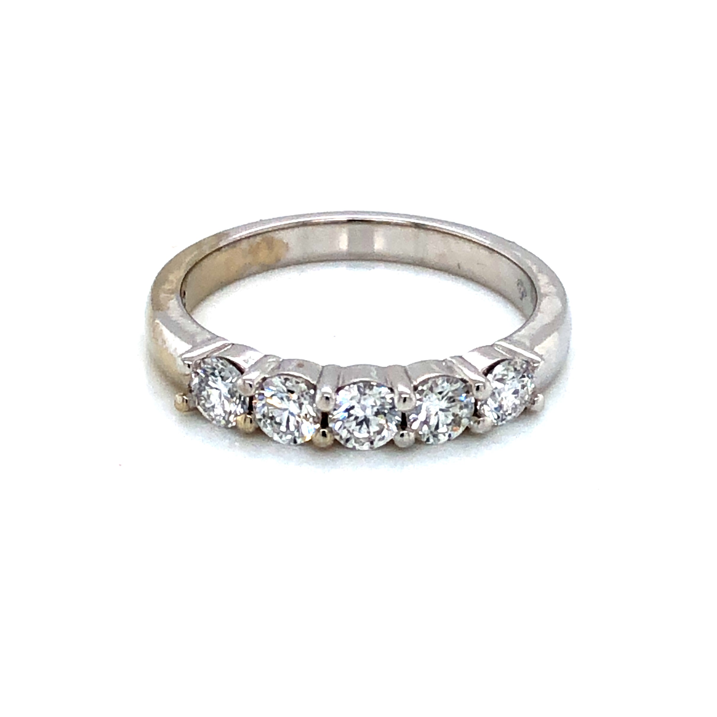 14 Karat white gold wedding band with 5=0.83TW Round Brilliant G SI Diamonds