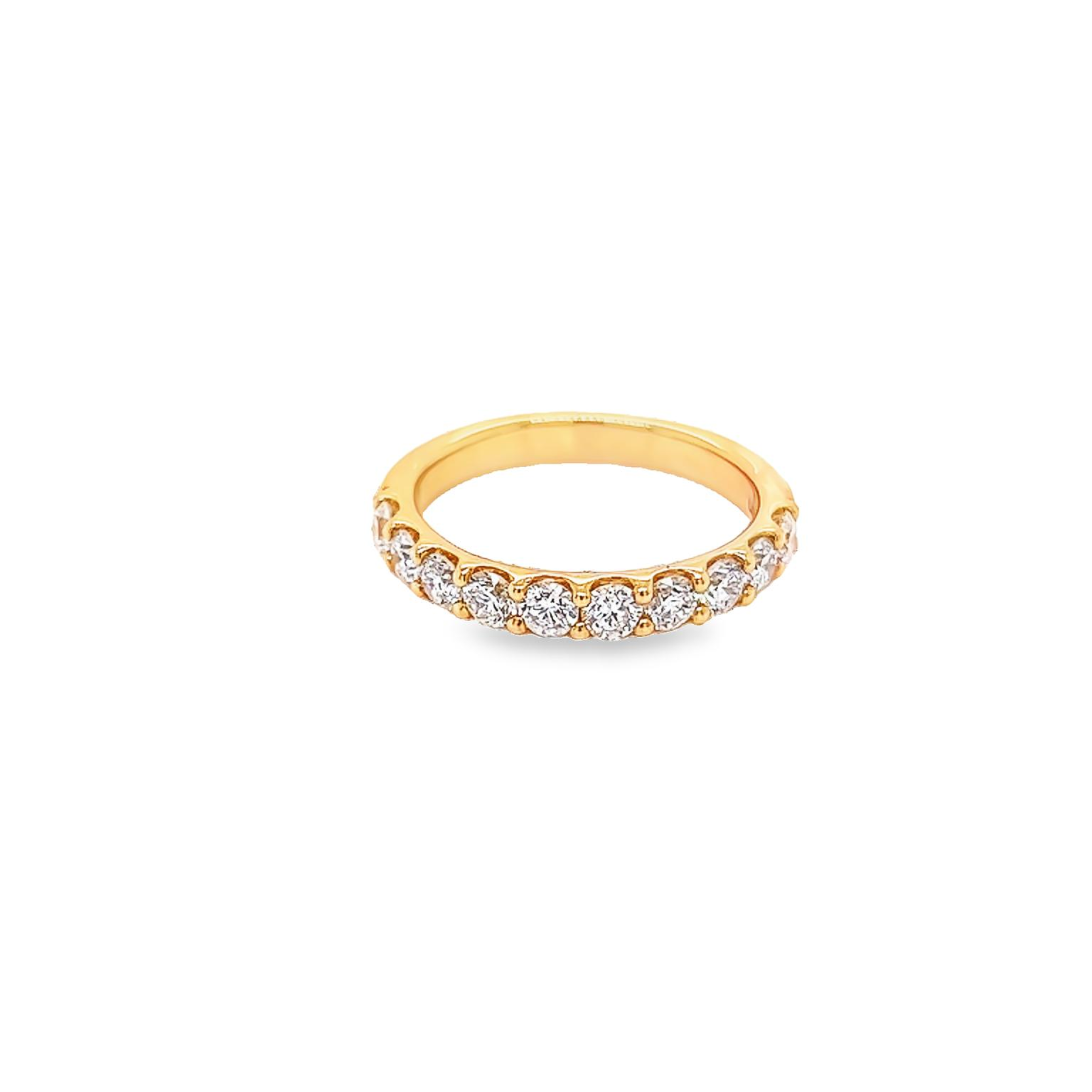 14 Karat yellow gold wedding band Size 6.5 with 10=1.00 total weight round brilliant G VS Diamonds