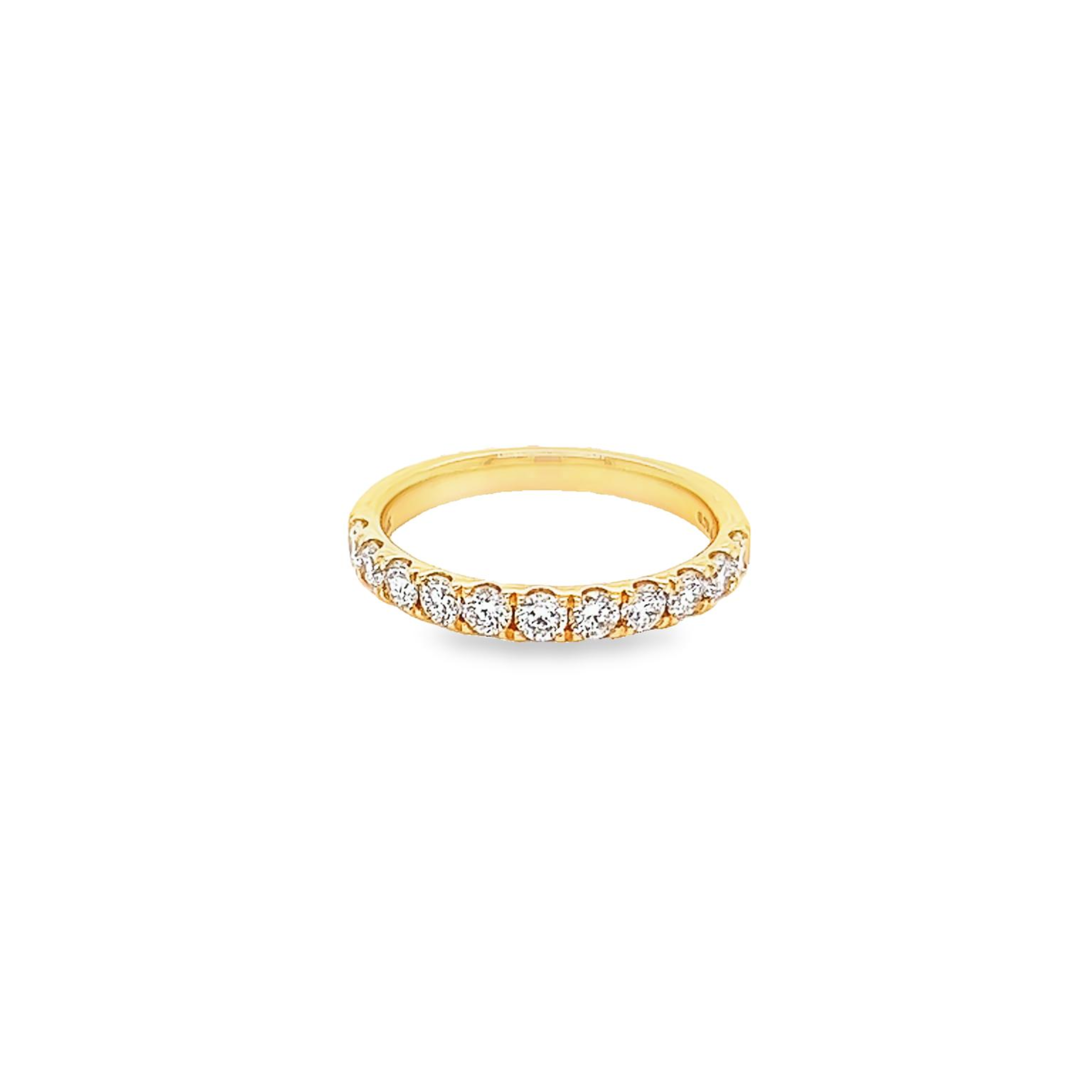 14 Karat yellow gold wedding band Size 6.5 with 11=0.75 total weight round brilliant G VS Diamonds