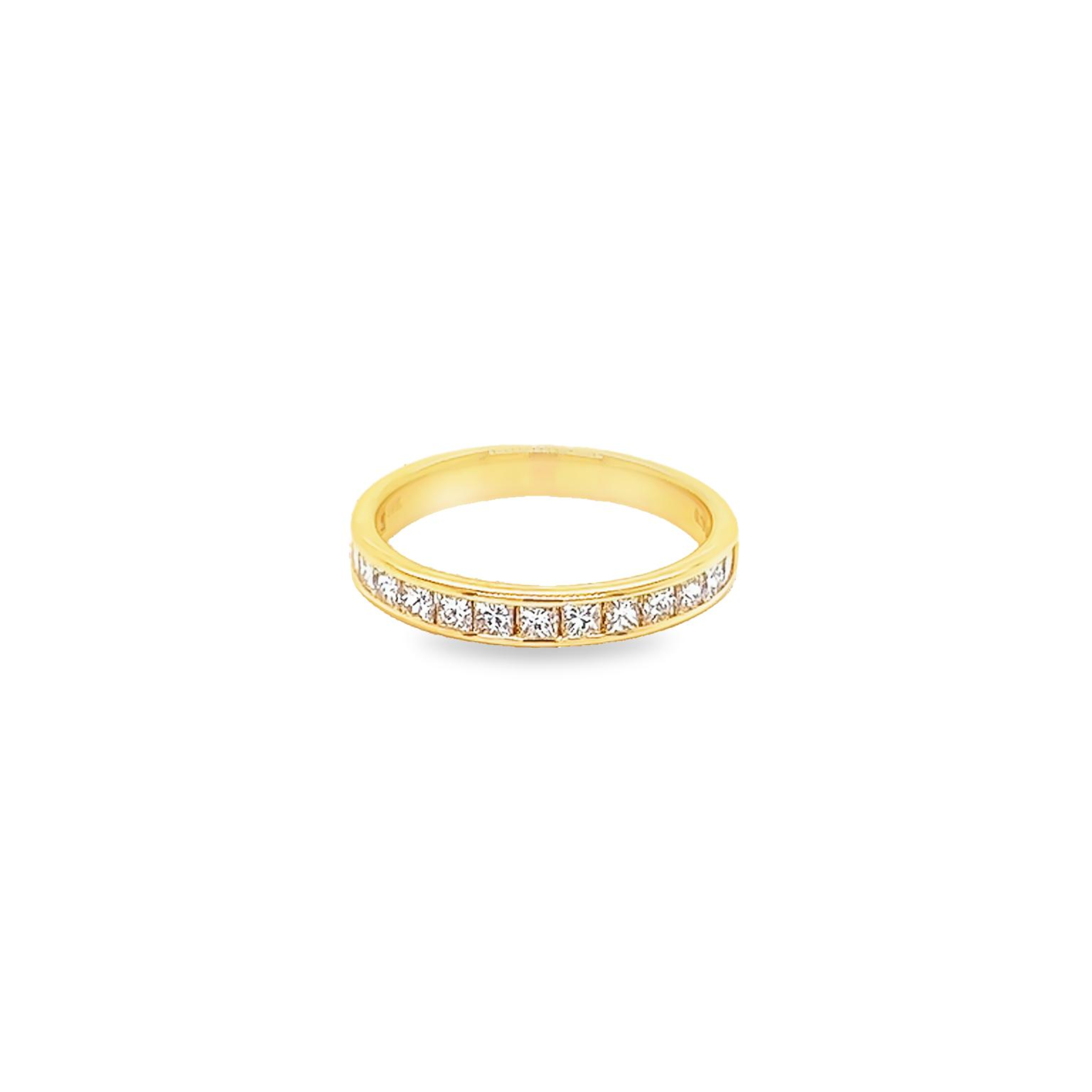 14 Karat yellow gold channel set wedding band with 15=0.75 total weight princess G VS Diamonds