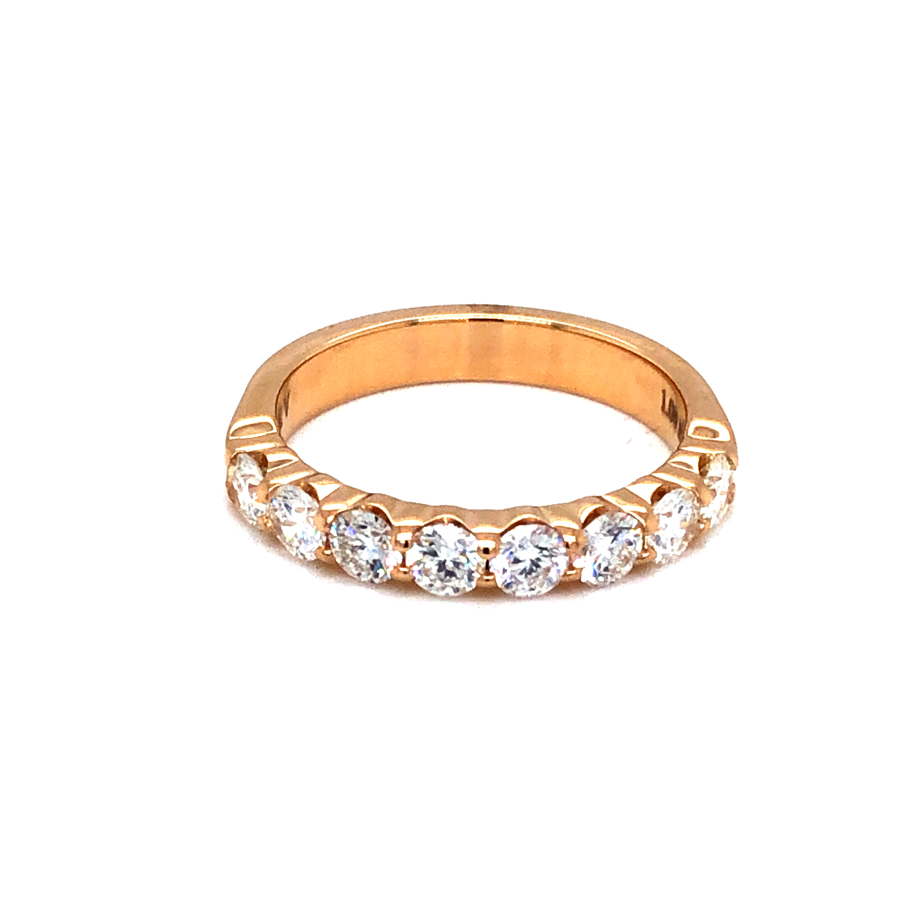 14 Karat yellow gold wedding band with 8=1.00TW Round Brilliant G VS Diamonds