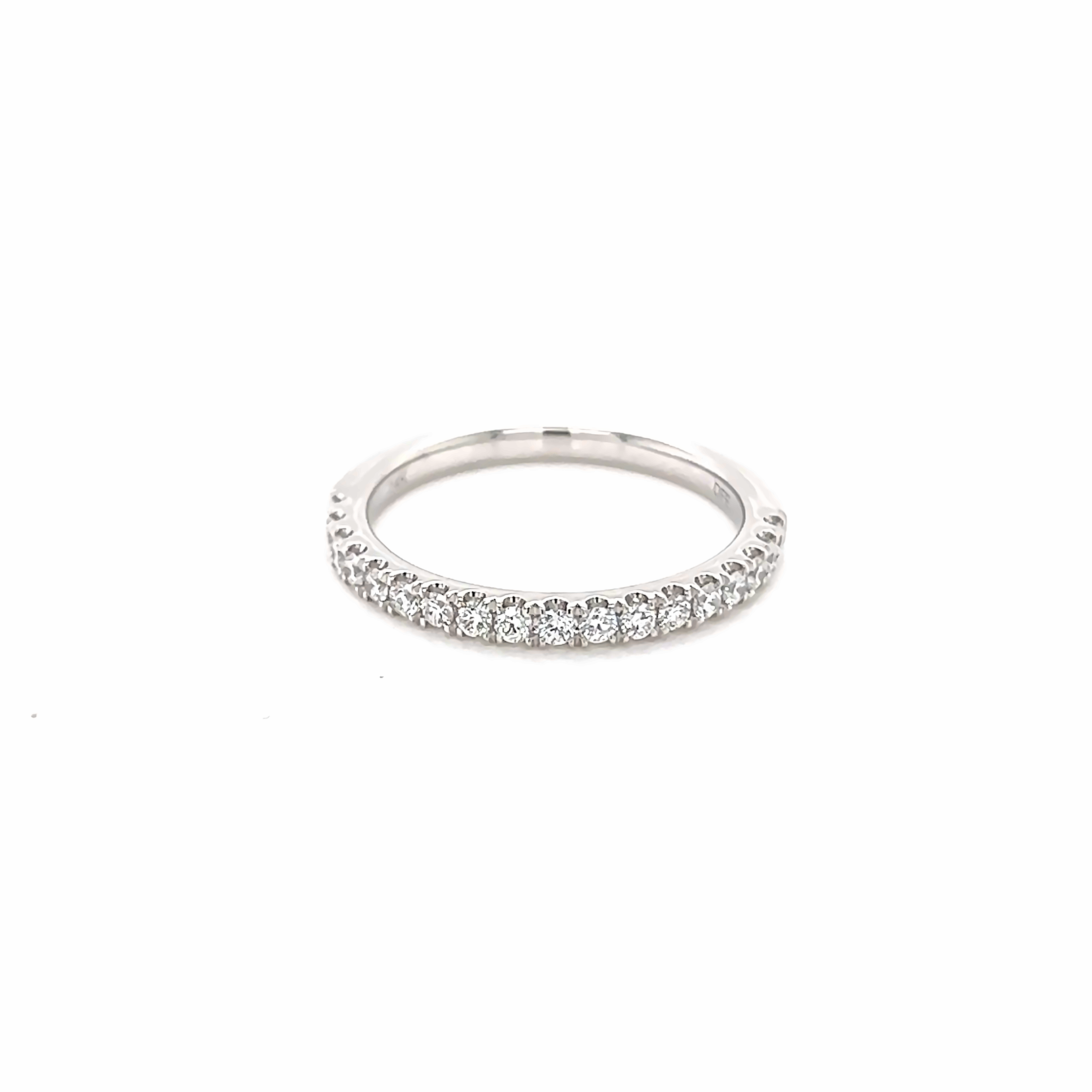14 Karat white gold wedding band with 18=0.35Total weight Round Brilliant G VS Diamonds