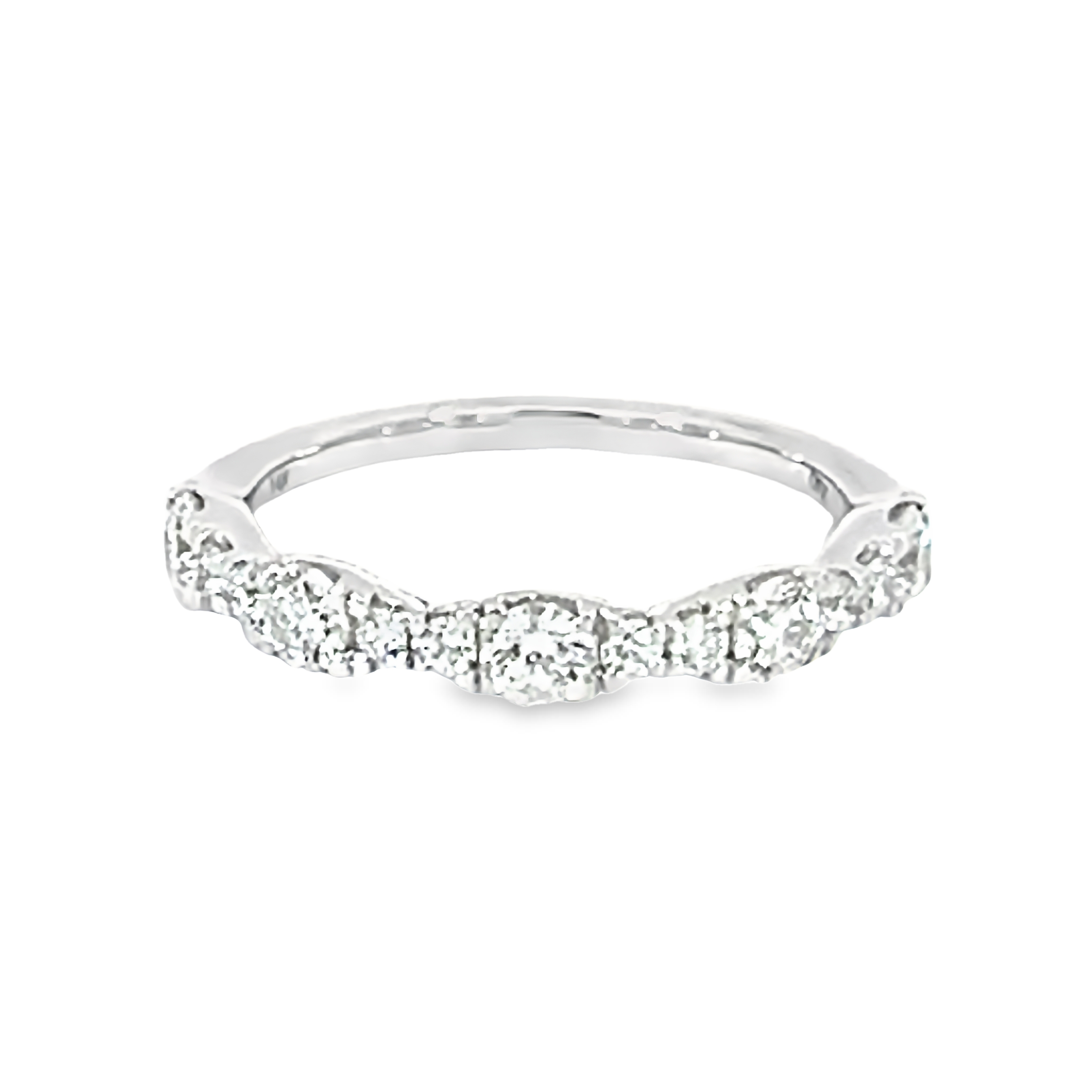 14k White Gold Round Brilliant Diamond Wedding Band