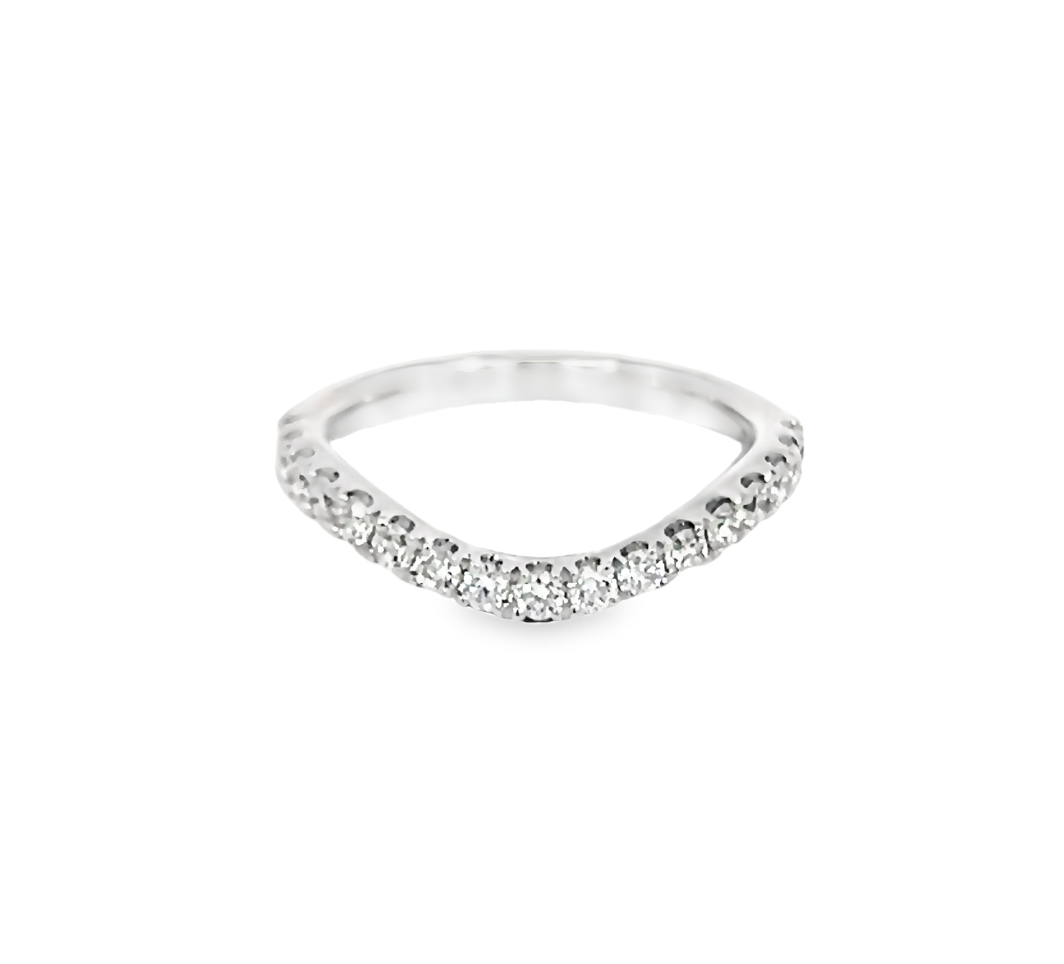 14k White Gold Curved Diamond Band