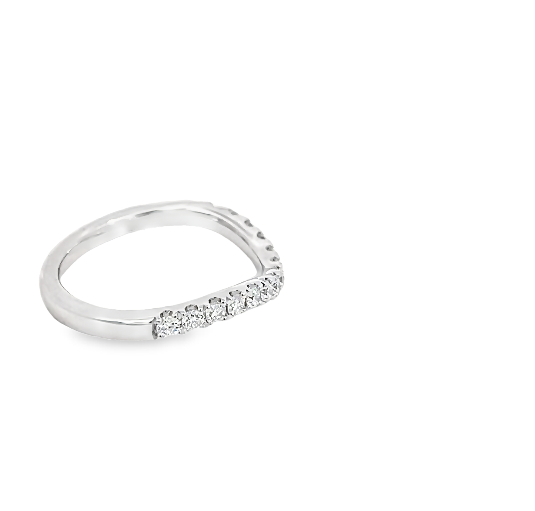 14k White Gold Curved Diamond Band