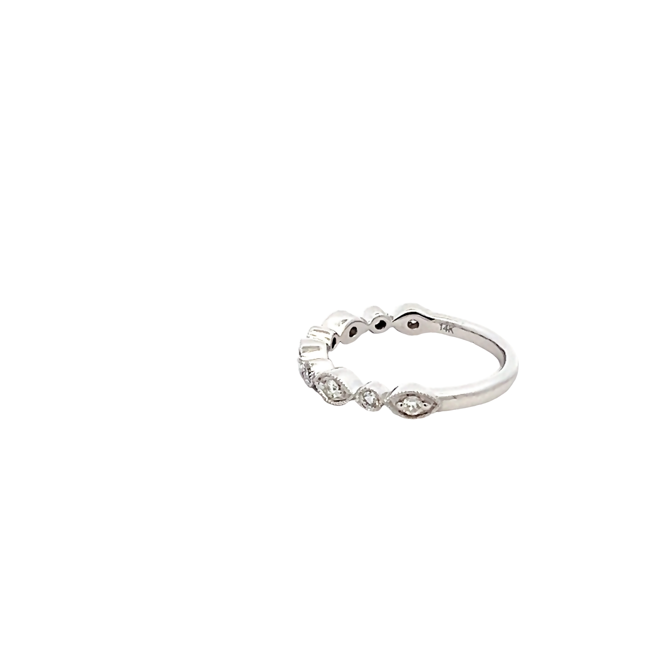 14k White Gold Round And Marquise Bezel Diamond Wedding Band