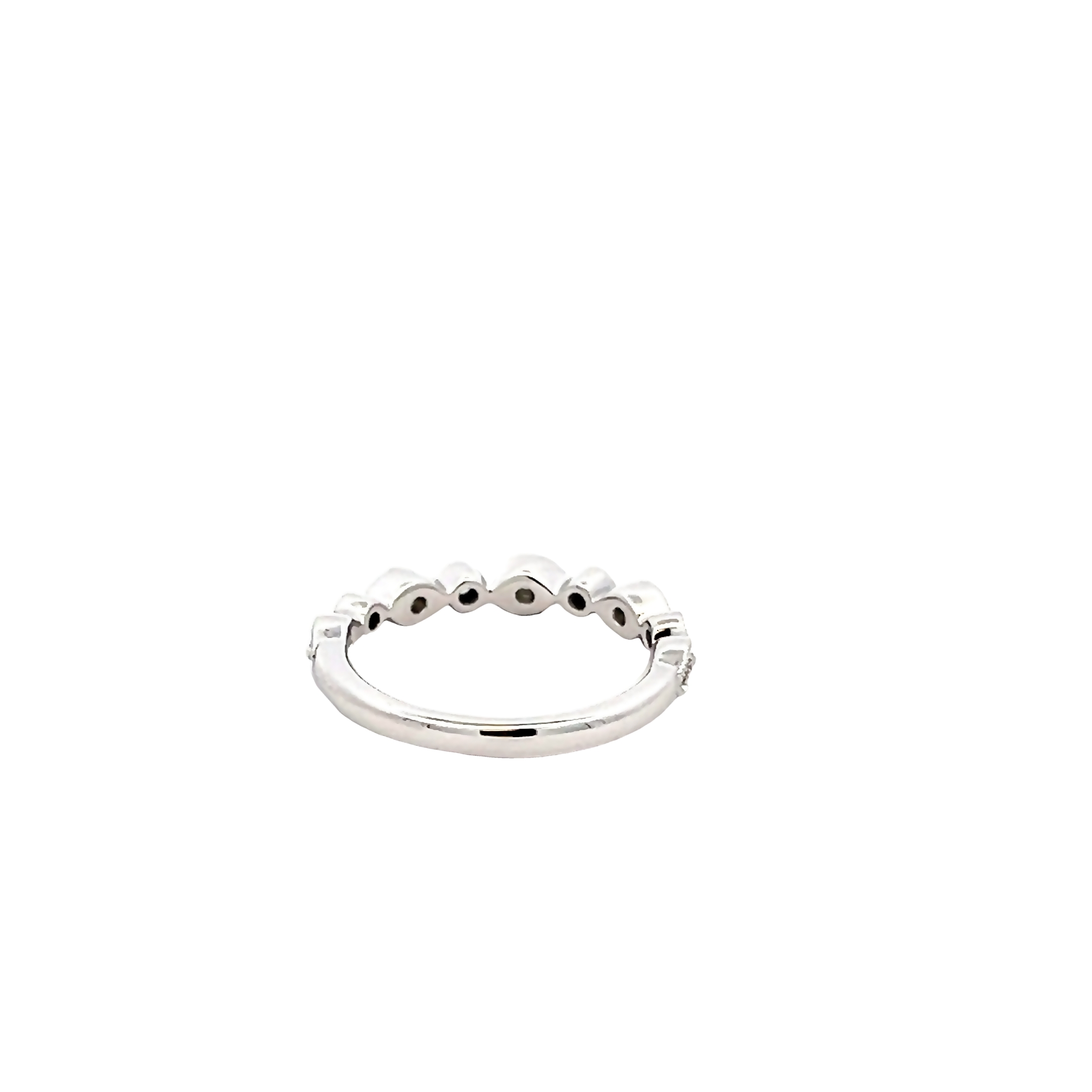 14k White Gold Round And Marquise Bezel Diamond Wedding Band